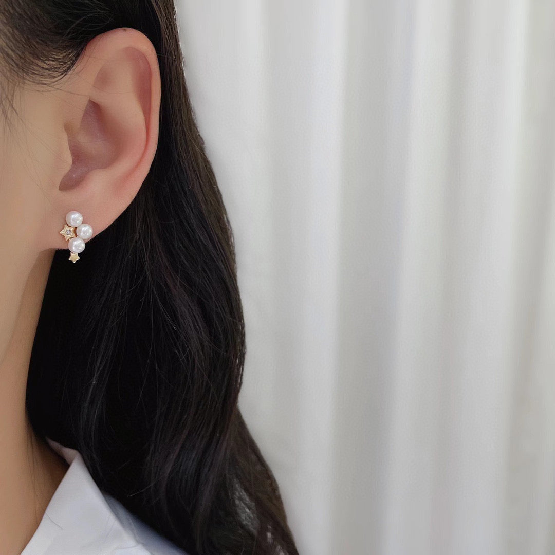 Leaf Diamond Pearl Earrings