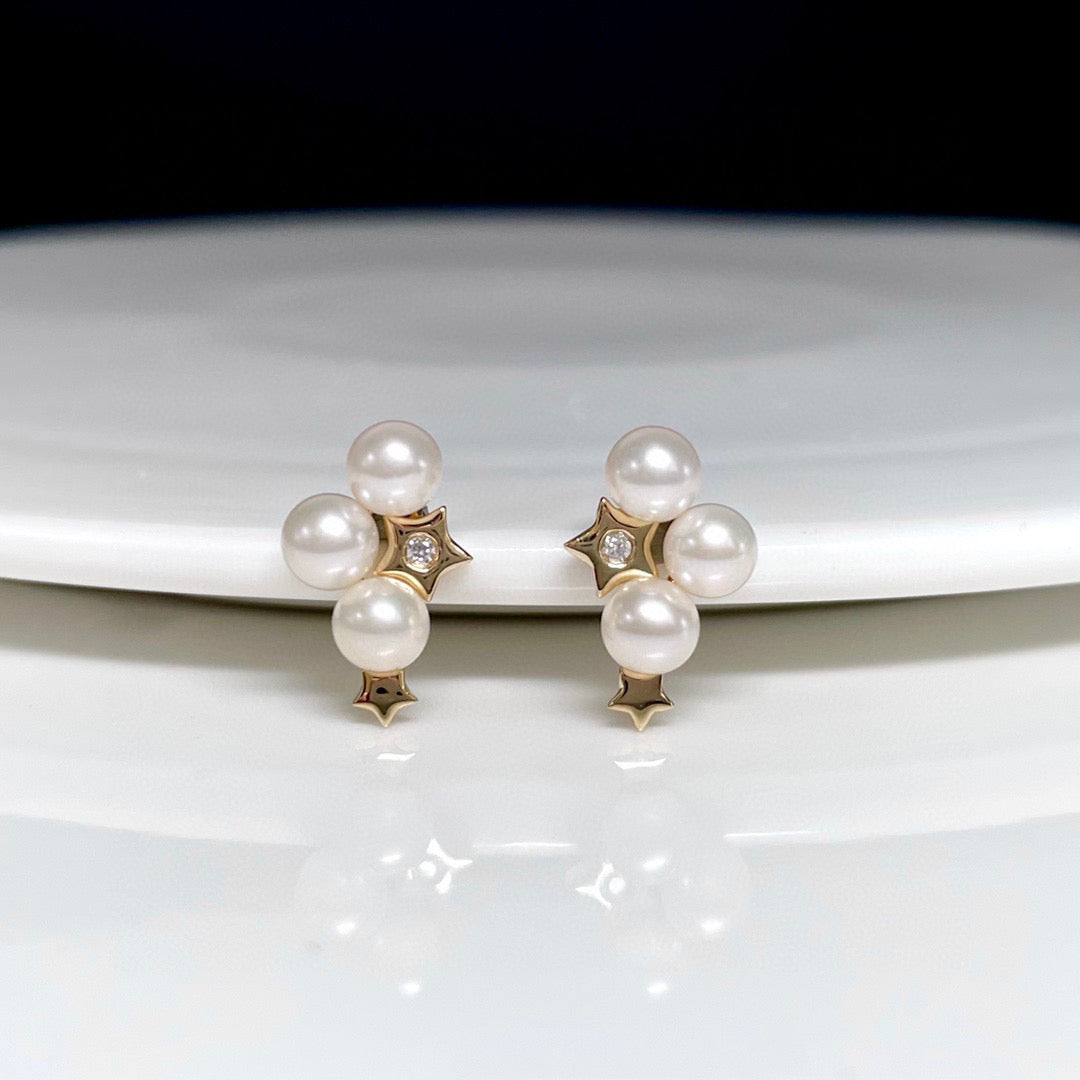 Leaf Diamond Pearl Earrings