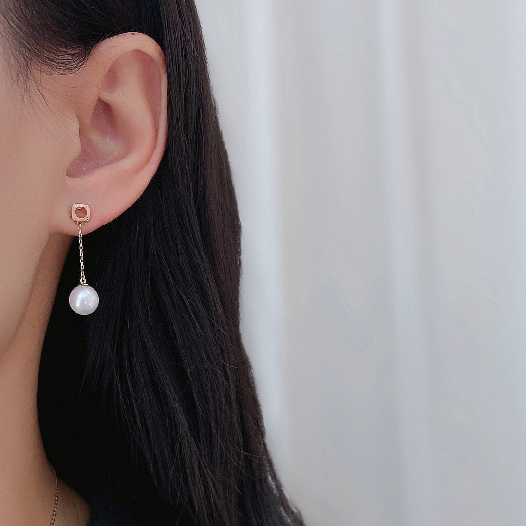 Square Diamond pearl earrings