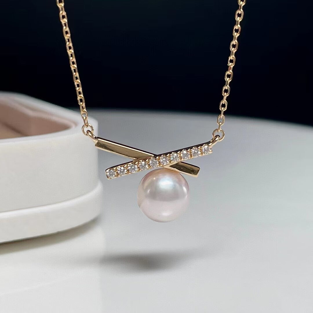 18k Gold Diamond Akoya Pearl Necklace