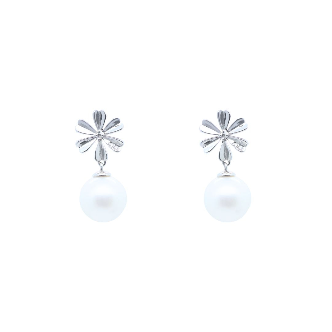 18K Diamond "Snowflake" Pearl Earrings