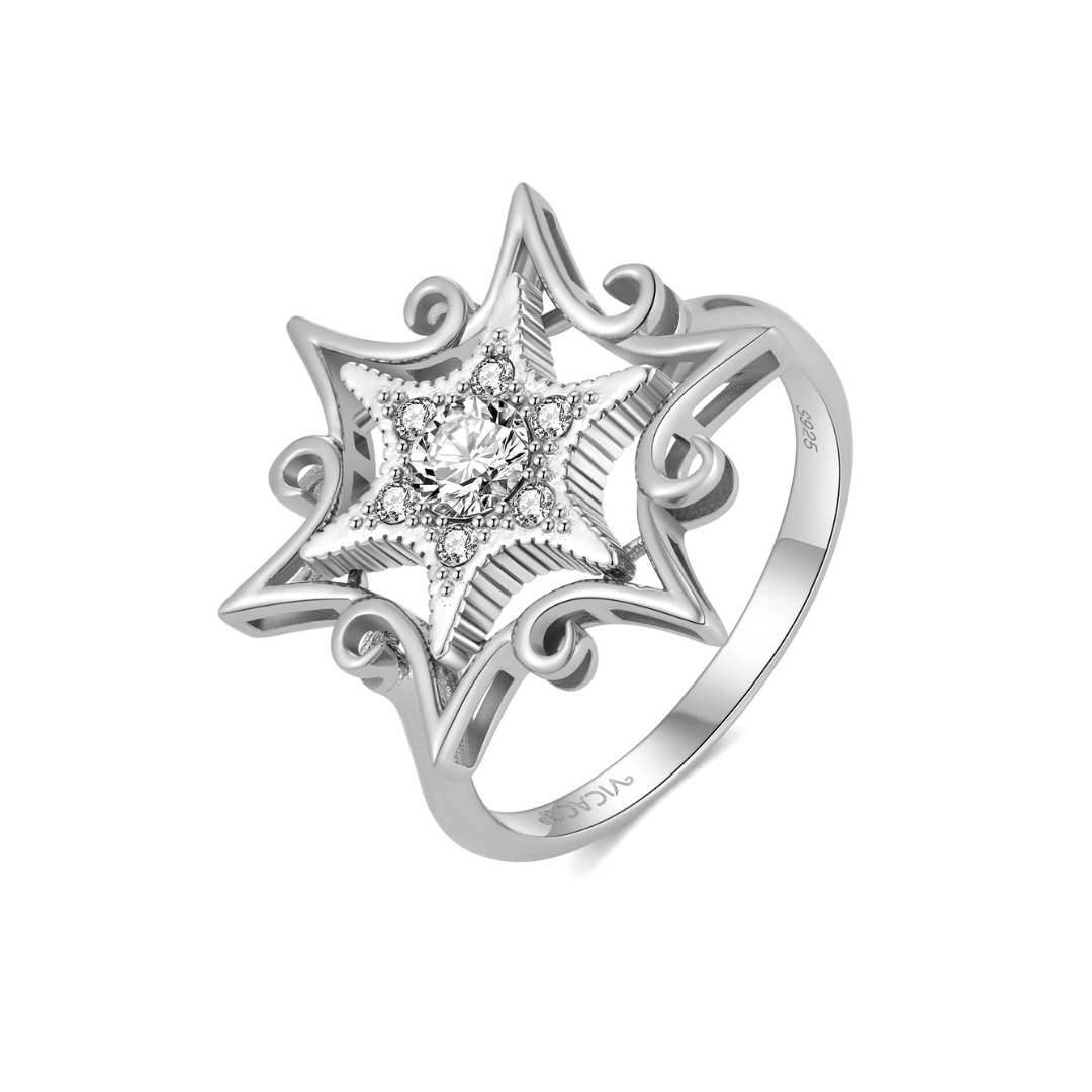 Star of Salomon 925 Sterling Silver Swarovski Crystal Ring