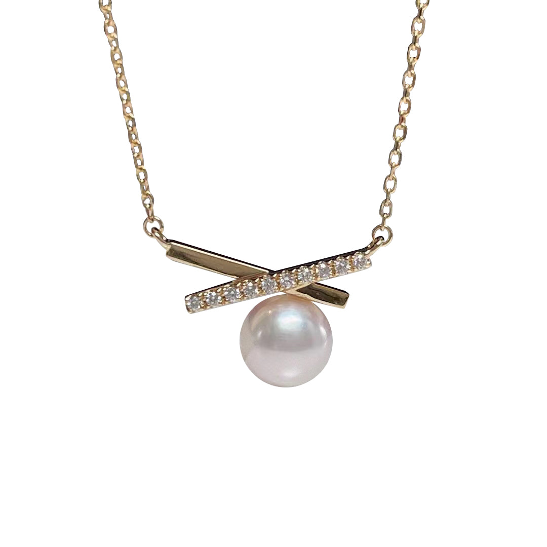 18k Gold Diamond Akoya Pearl Necklace