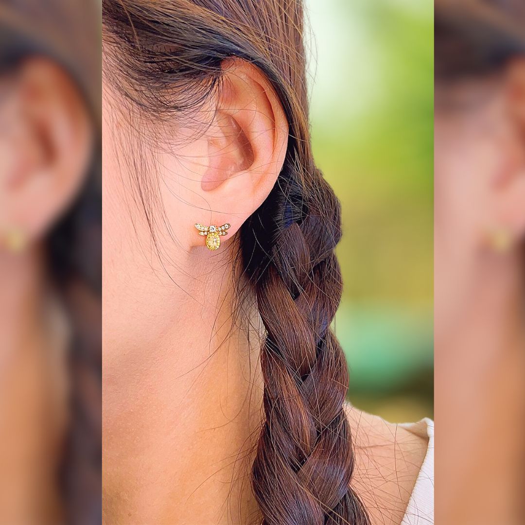 18K "little bee" diamond earrings yellow gemstone