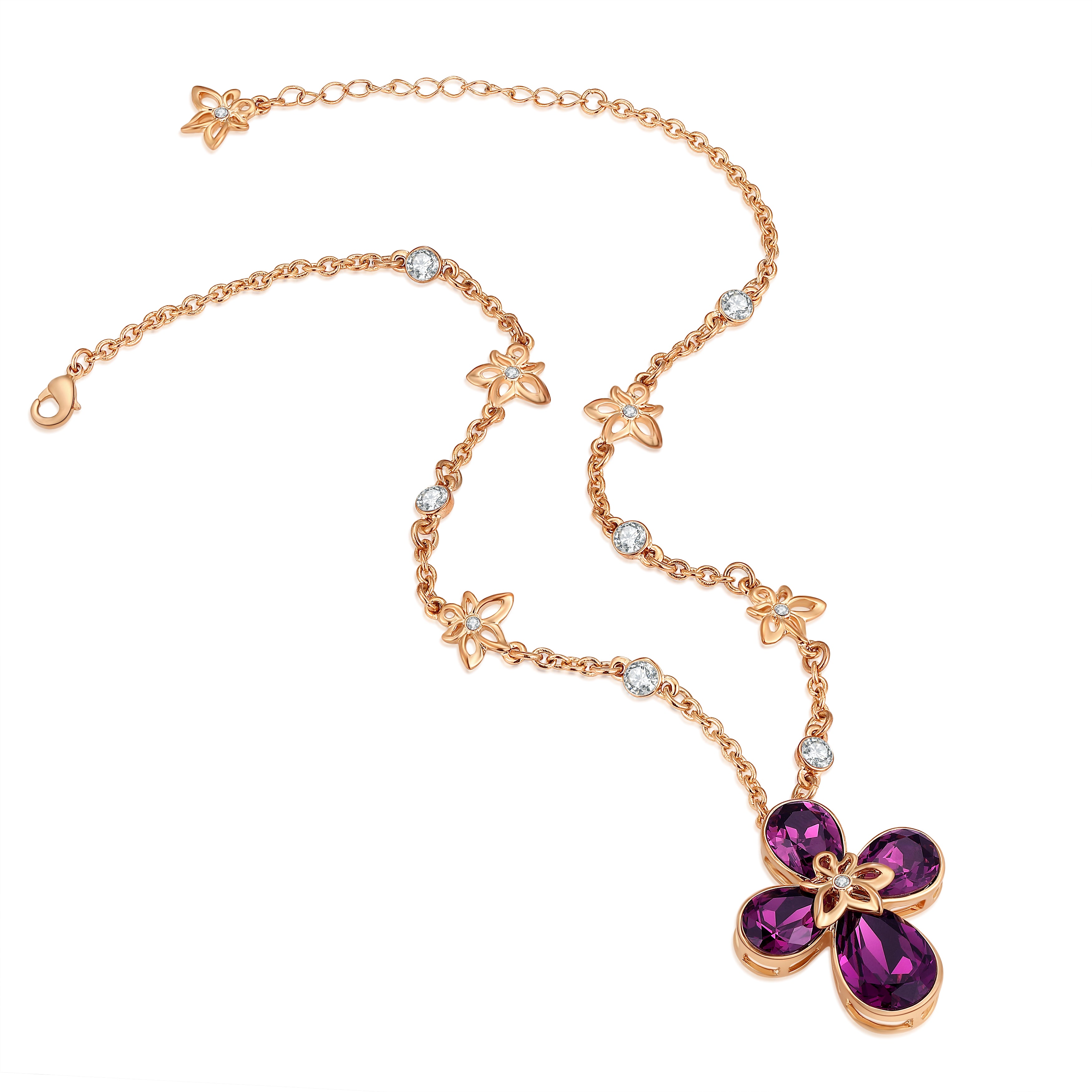 VICACCI Rose gold Four Leaf Clover Necklace，Embellished with crystals from Swarovski ; Lucky purple crystals