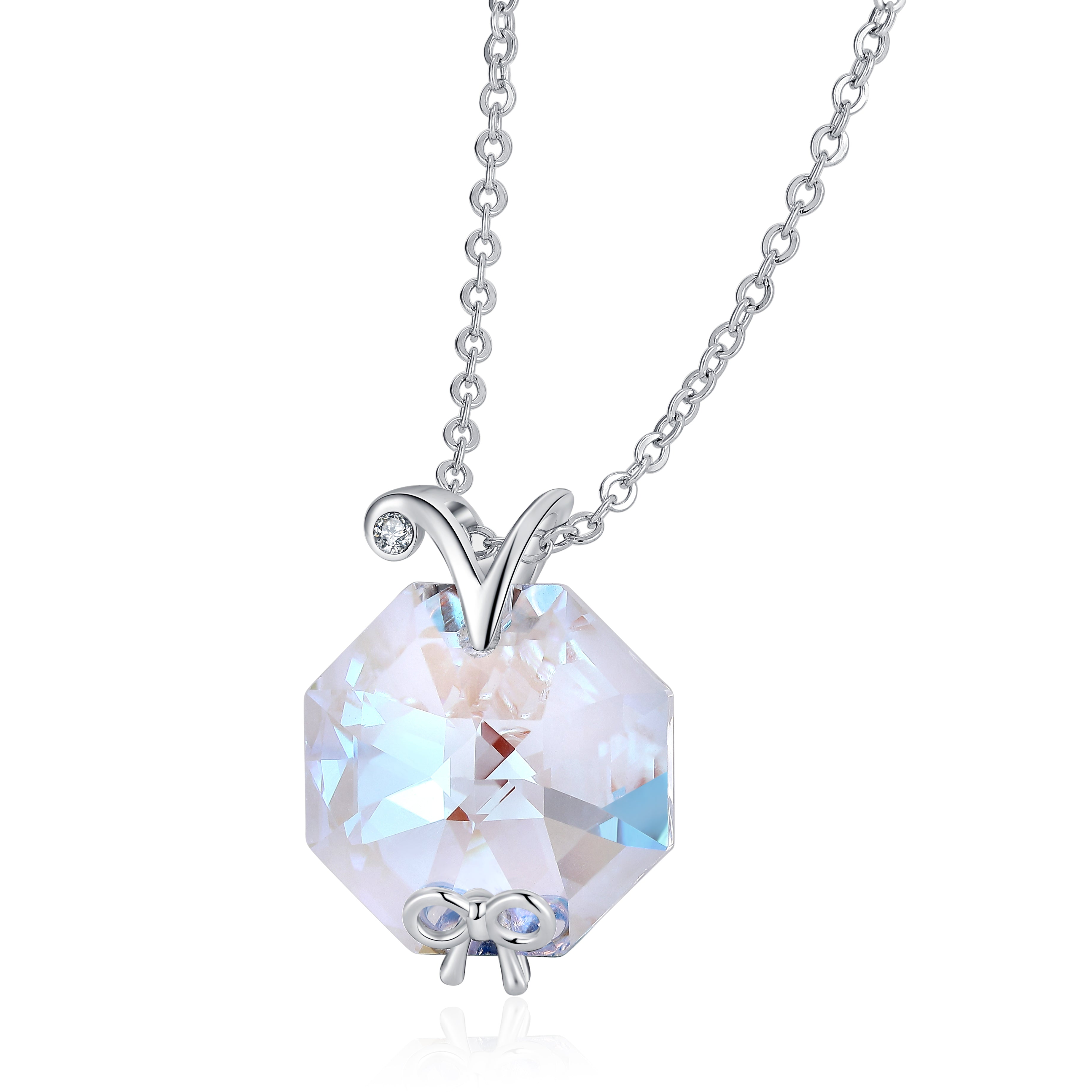 sterling silver bow girl heart pendant necklace adopts the top Austrian crystal