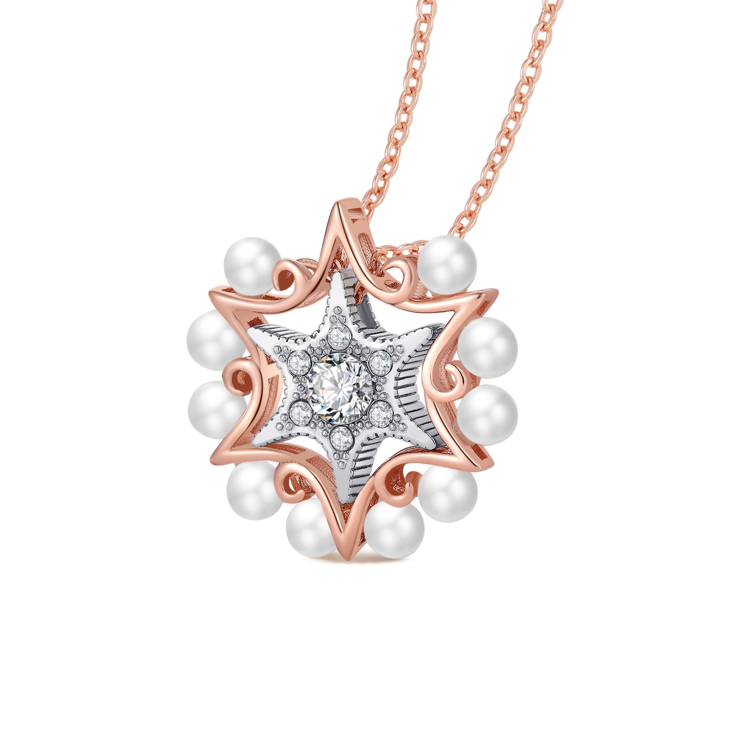 Star of Solomon 925 Sterling Silver Crystal Pearl Necklace