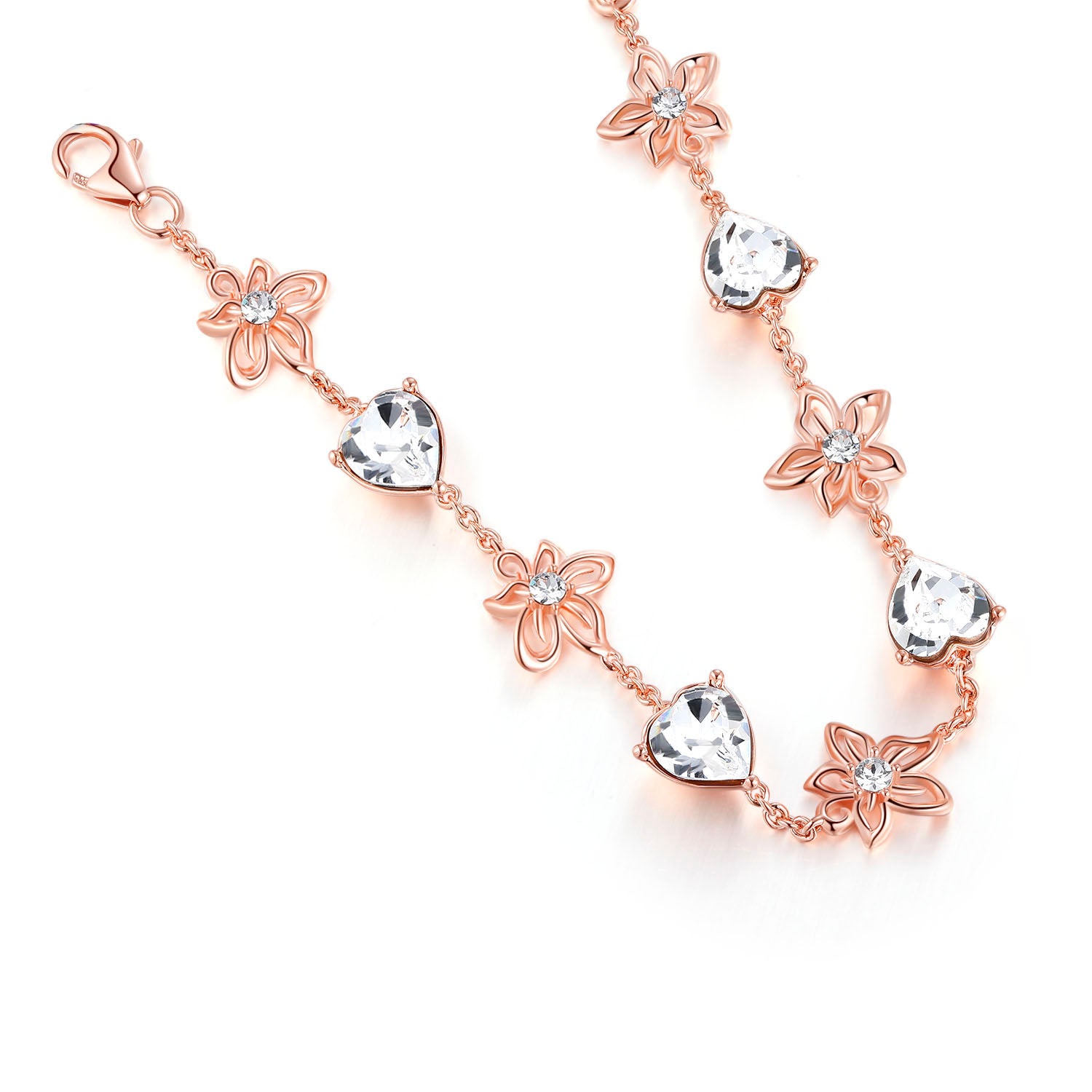 Vikazzi Bauhinia Bracelet in 18K Rose Gold with Swarovski Heart Shaped Zirconia