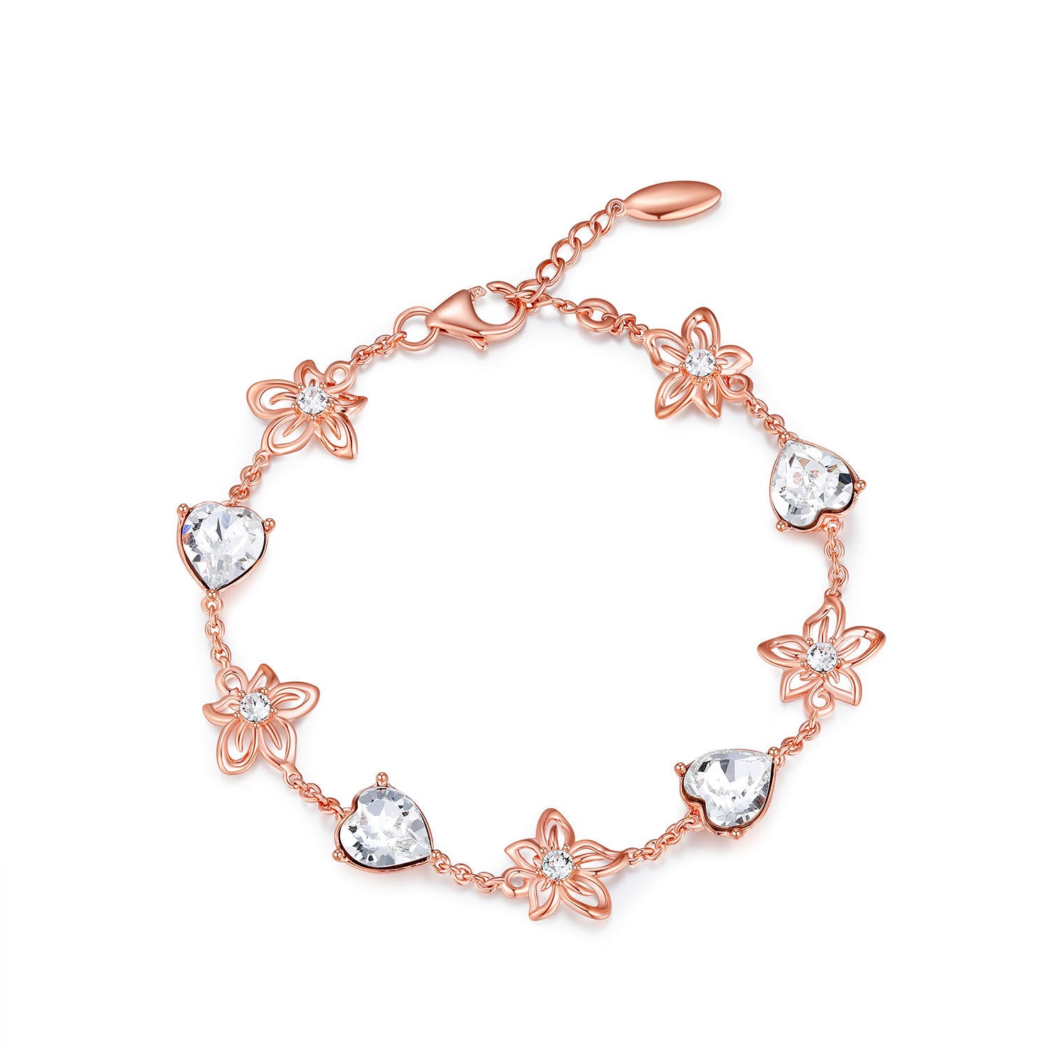 Vikazzi Bauhinia Bracelet in 18K Rose Gold with Swarovski Heart Shaped Zirconia