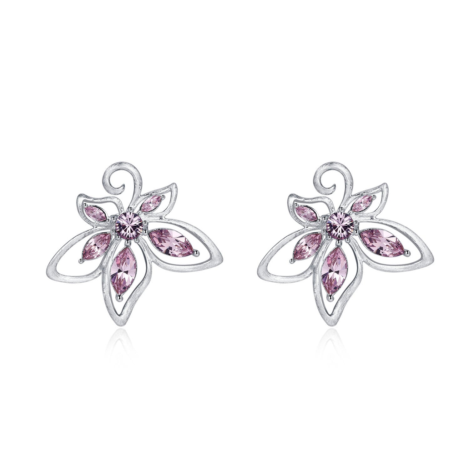 Vicacci 925 Silver Bauhinia Earrings with Swarovski Amethysts