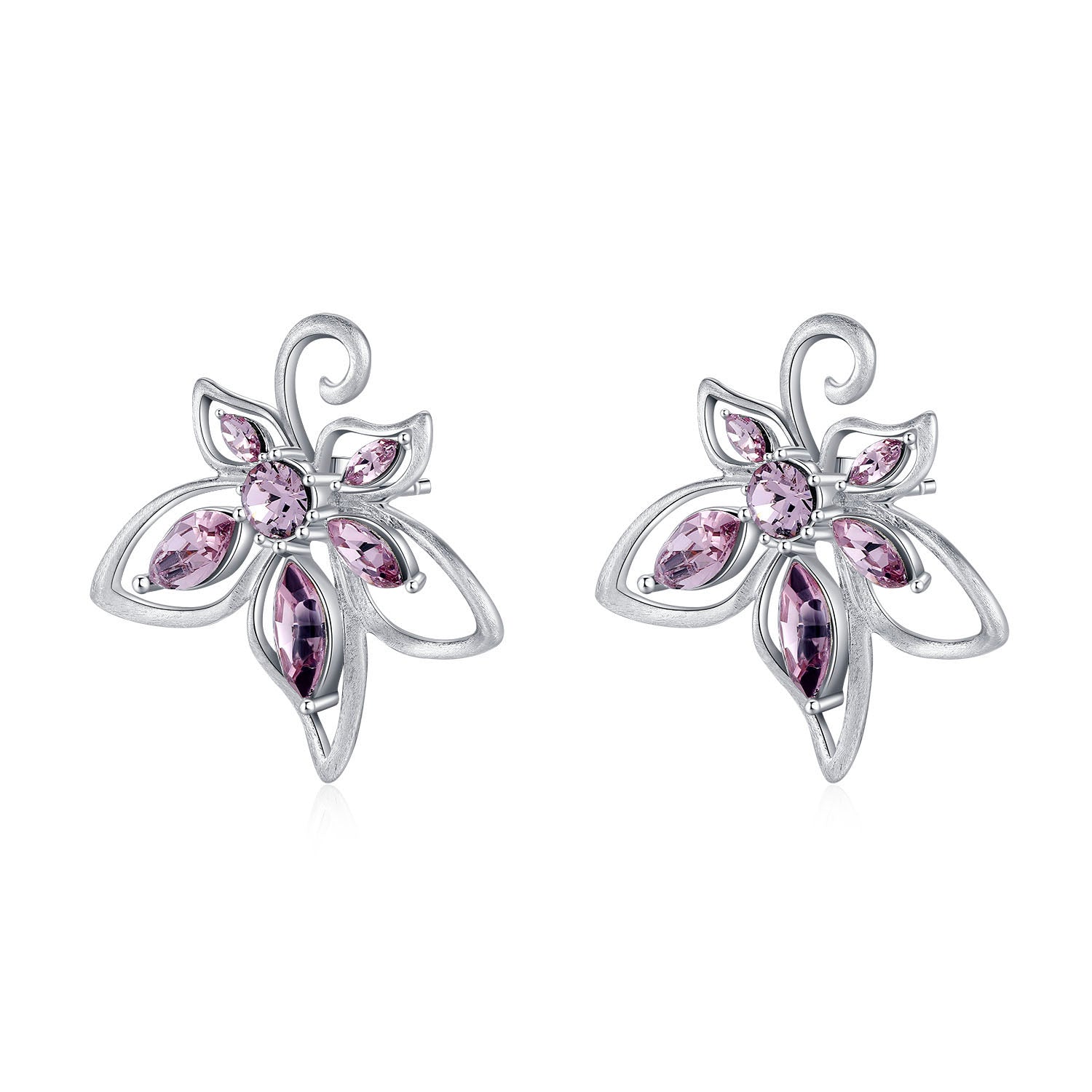 Vicacci 925 Silver Bauhinia Earrings with Swarovski Amethysts