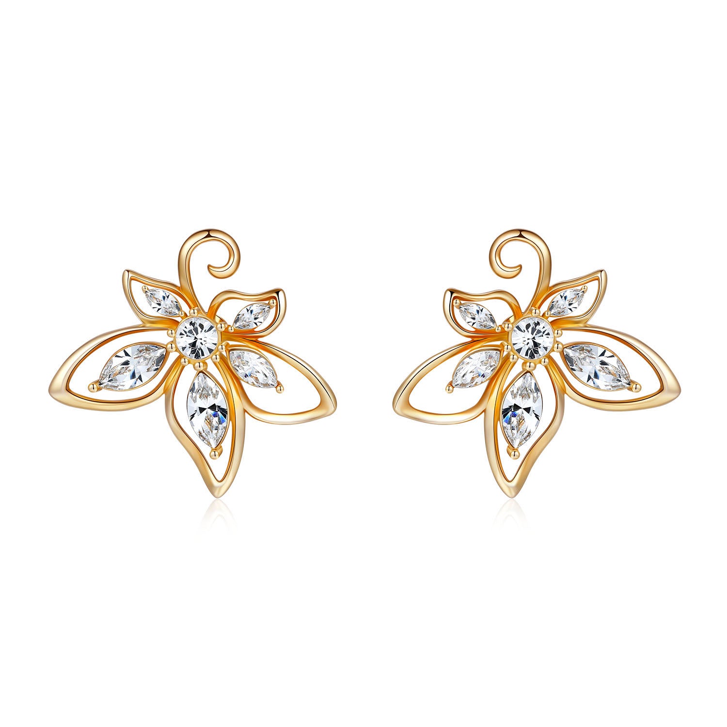 VICACCI 18K Yellow Gold Bauhinia Earrings with Swarovski Clear Crystals