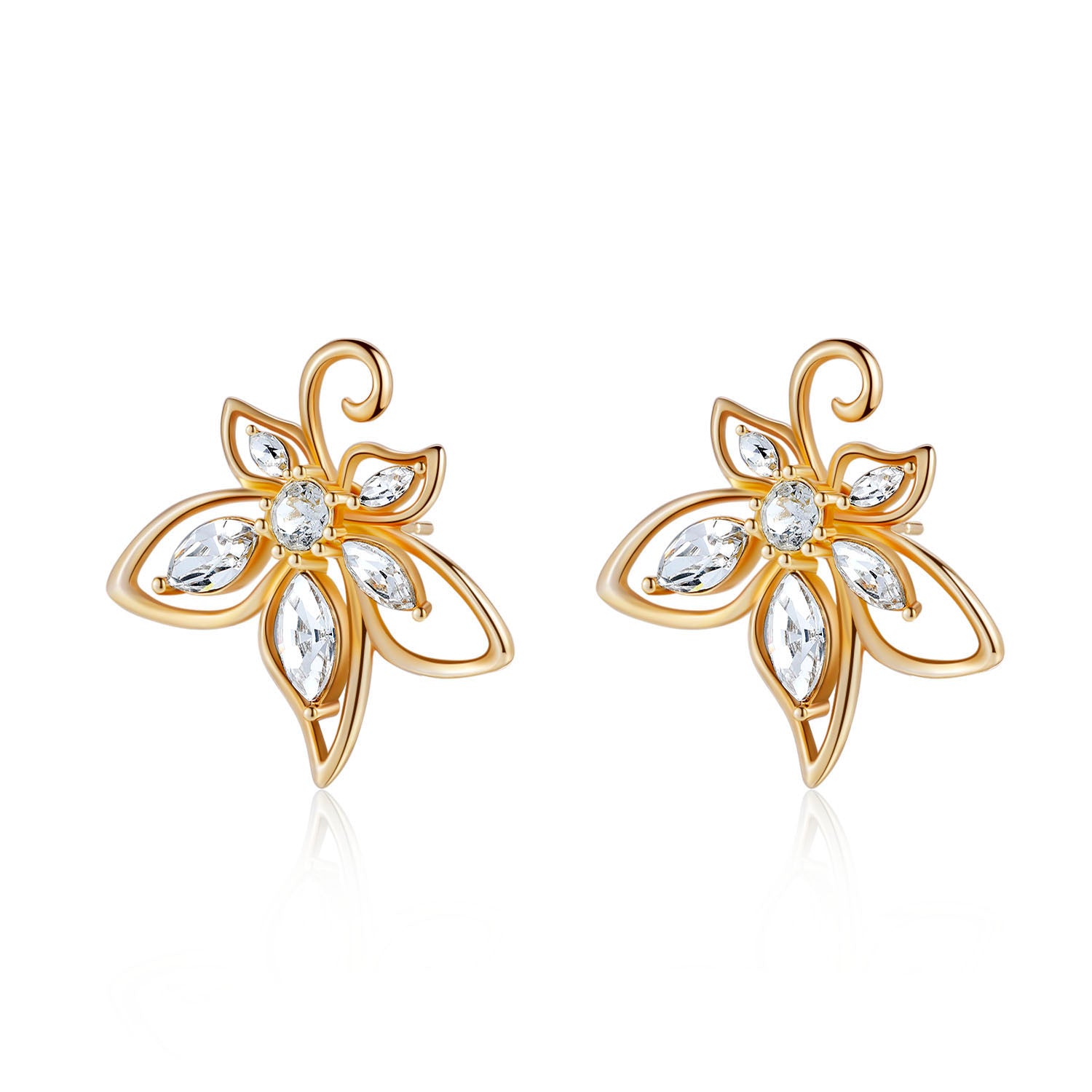 VICACCI 18K Yellow Gold Bauhinia Earrings with Swarovski Clear Crystals