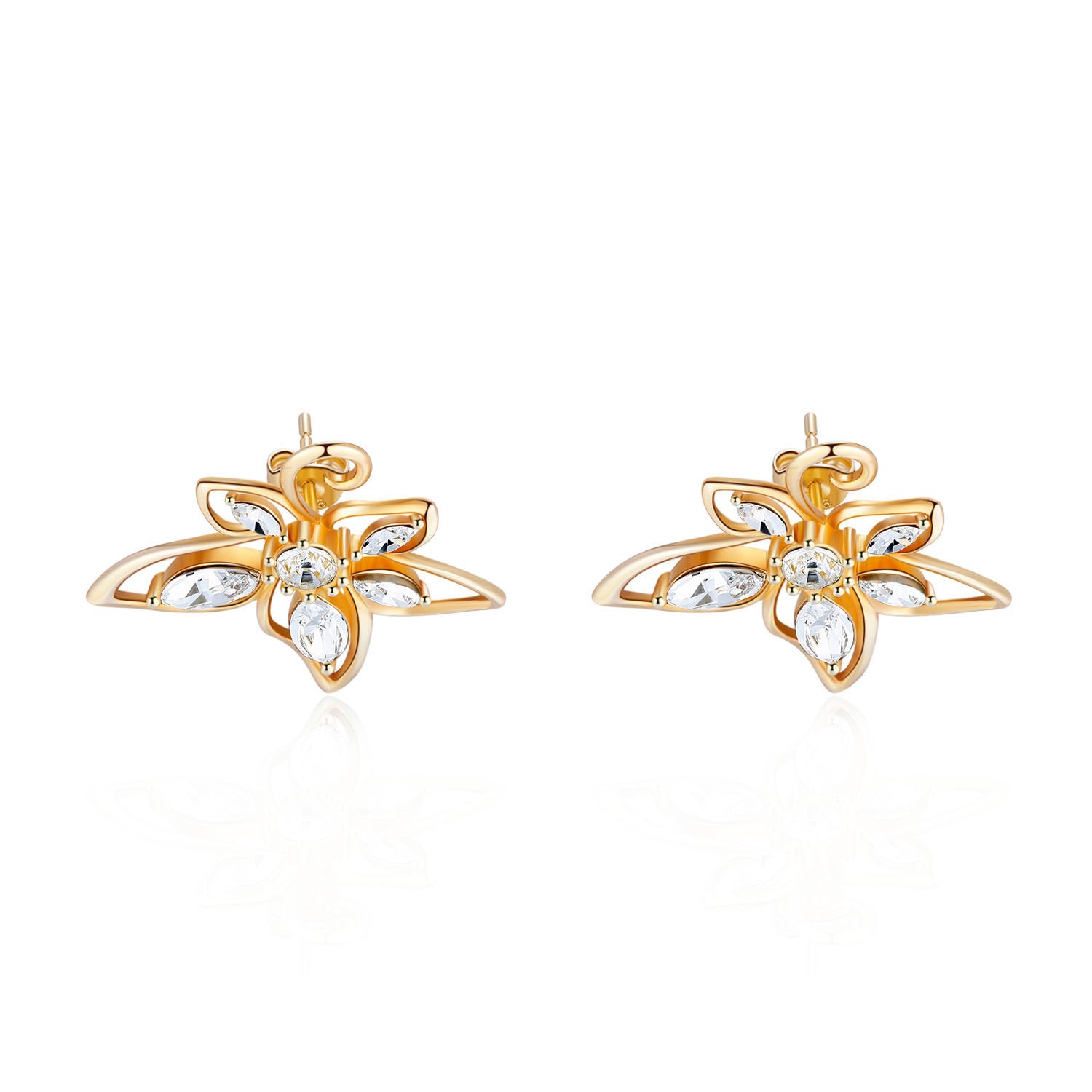 VICACCI 18K Yellow Gold Bauhinia Earrings with Swarovski Clear Crystals