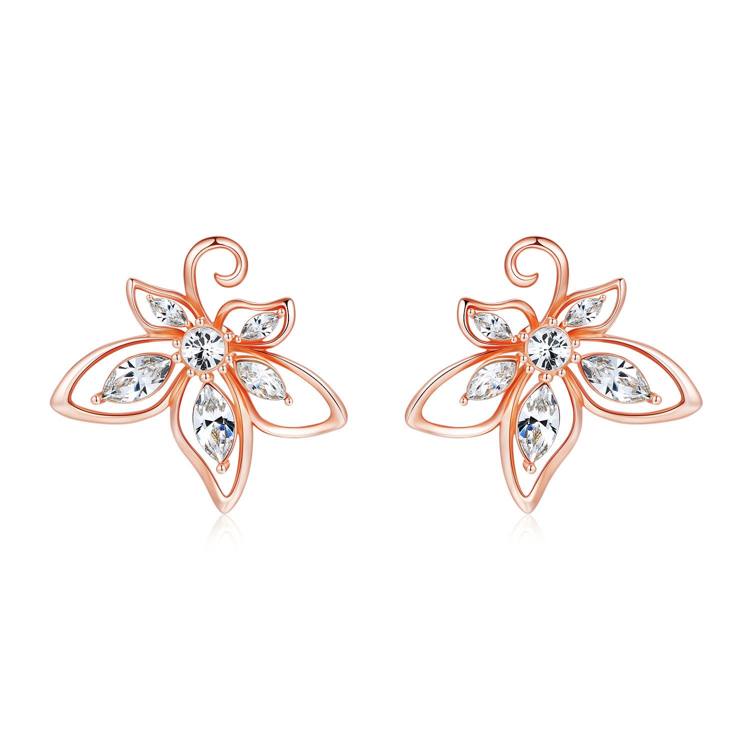 VICACCI 18K Rose Gold Bauhinia Earrings with Swarovski Clear Crystals