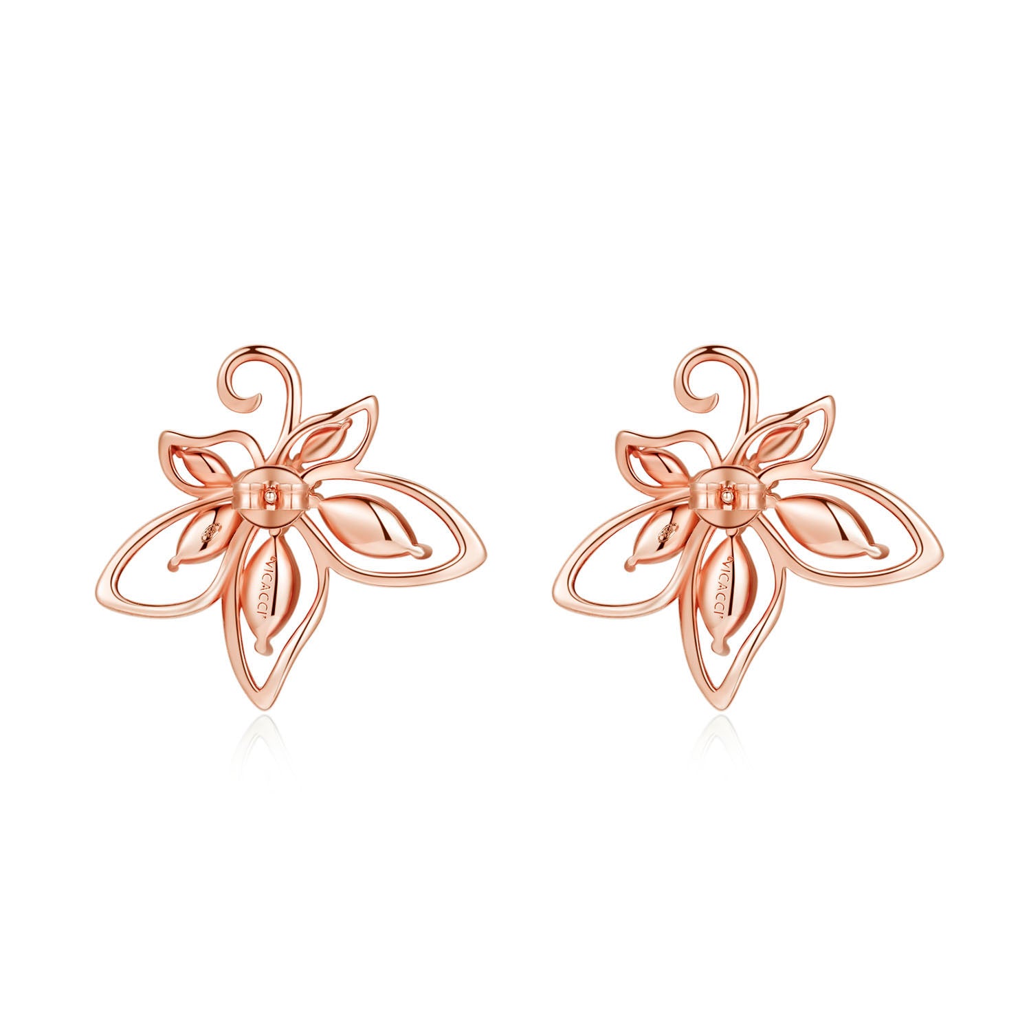 VICACCI 18K Rose Gold Bauhinia Earrings with Swarovski Clear Crystals