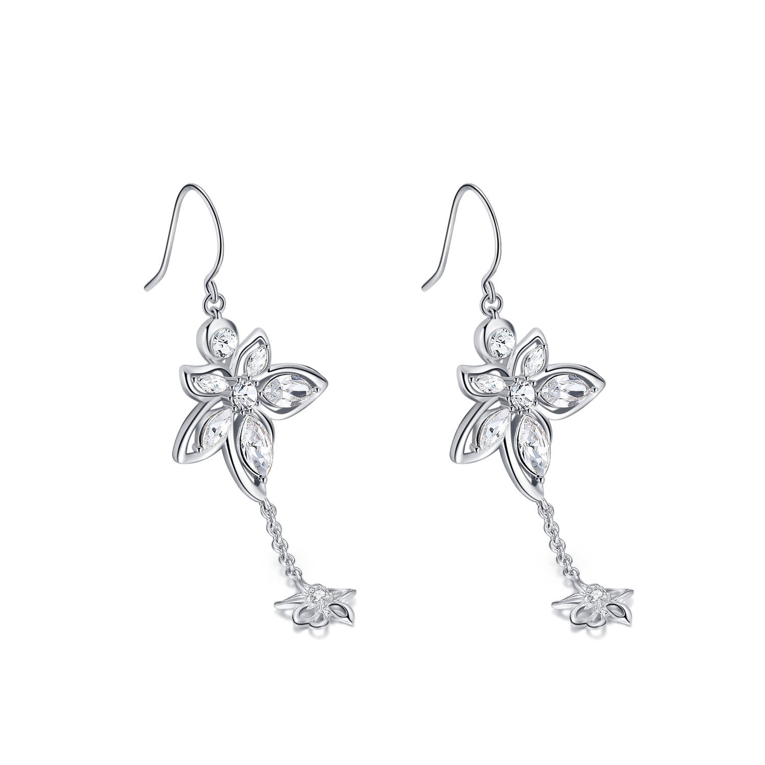 Vicacci 925 Silver Bauhinia Flower Earrings with Swarovski Crystals