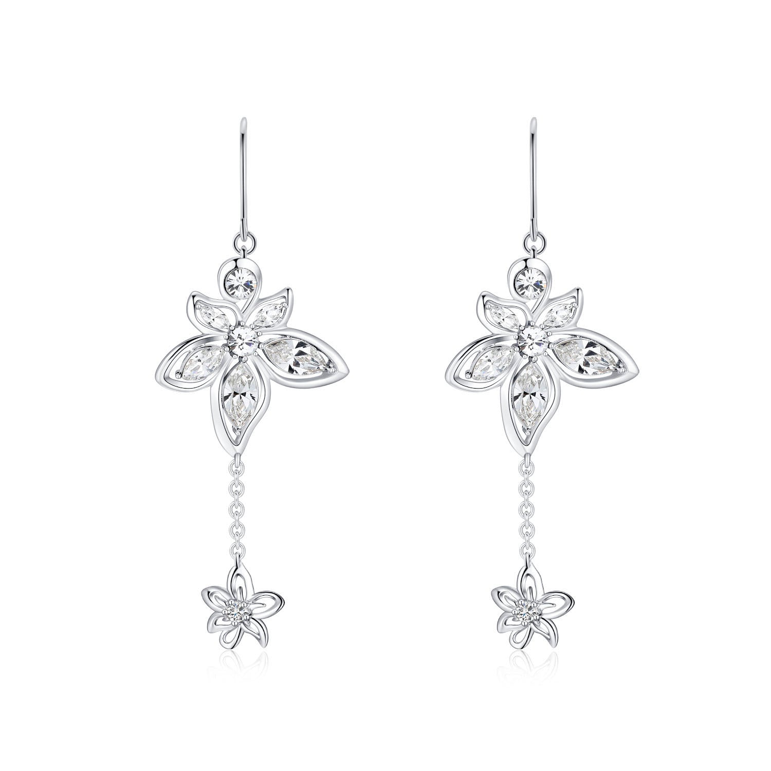 Vicacci 925 Silver Bauhinia Flower Earrings with Swarovski Crystals