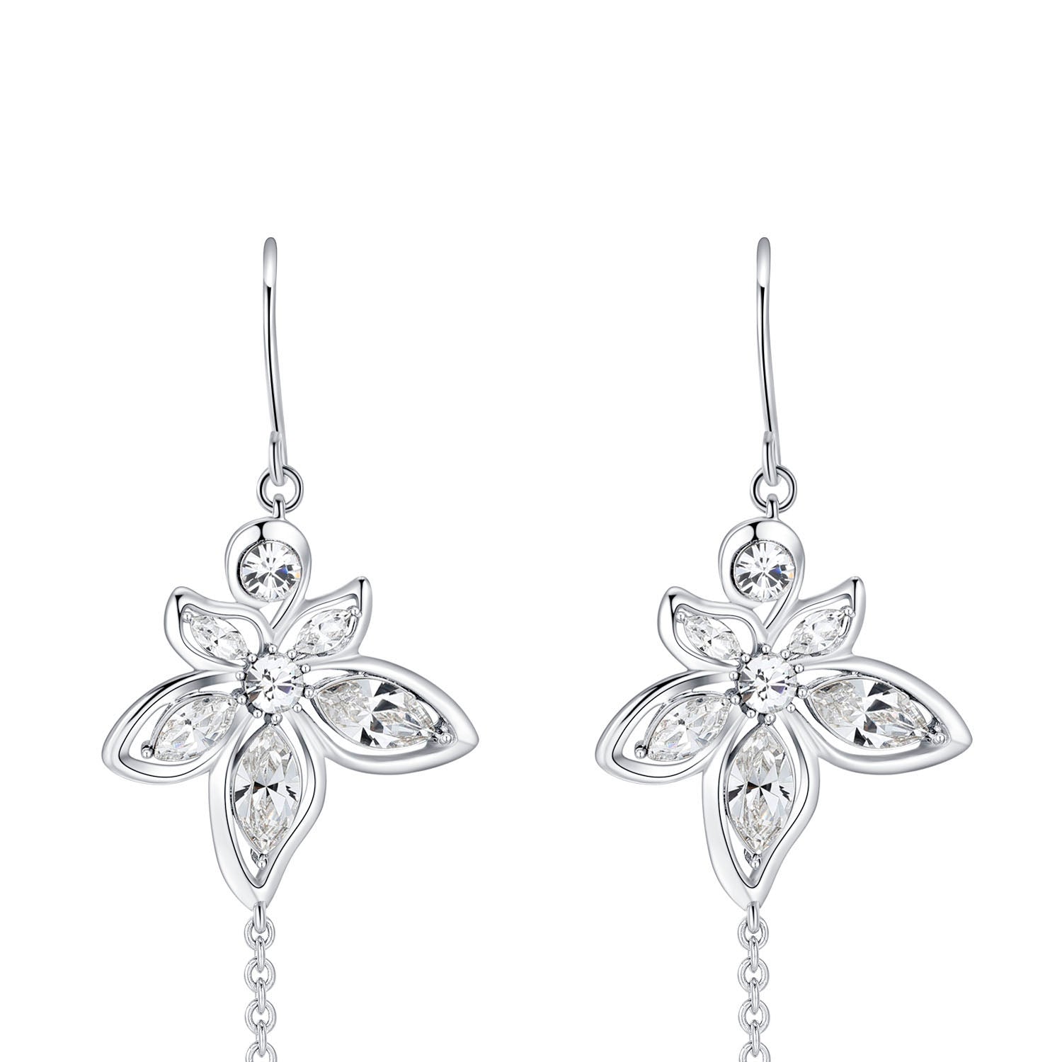 Vicacci 925 Silver Bauhinia Flower Earrings with Swarovski Crystals