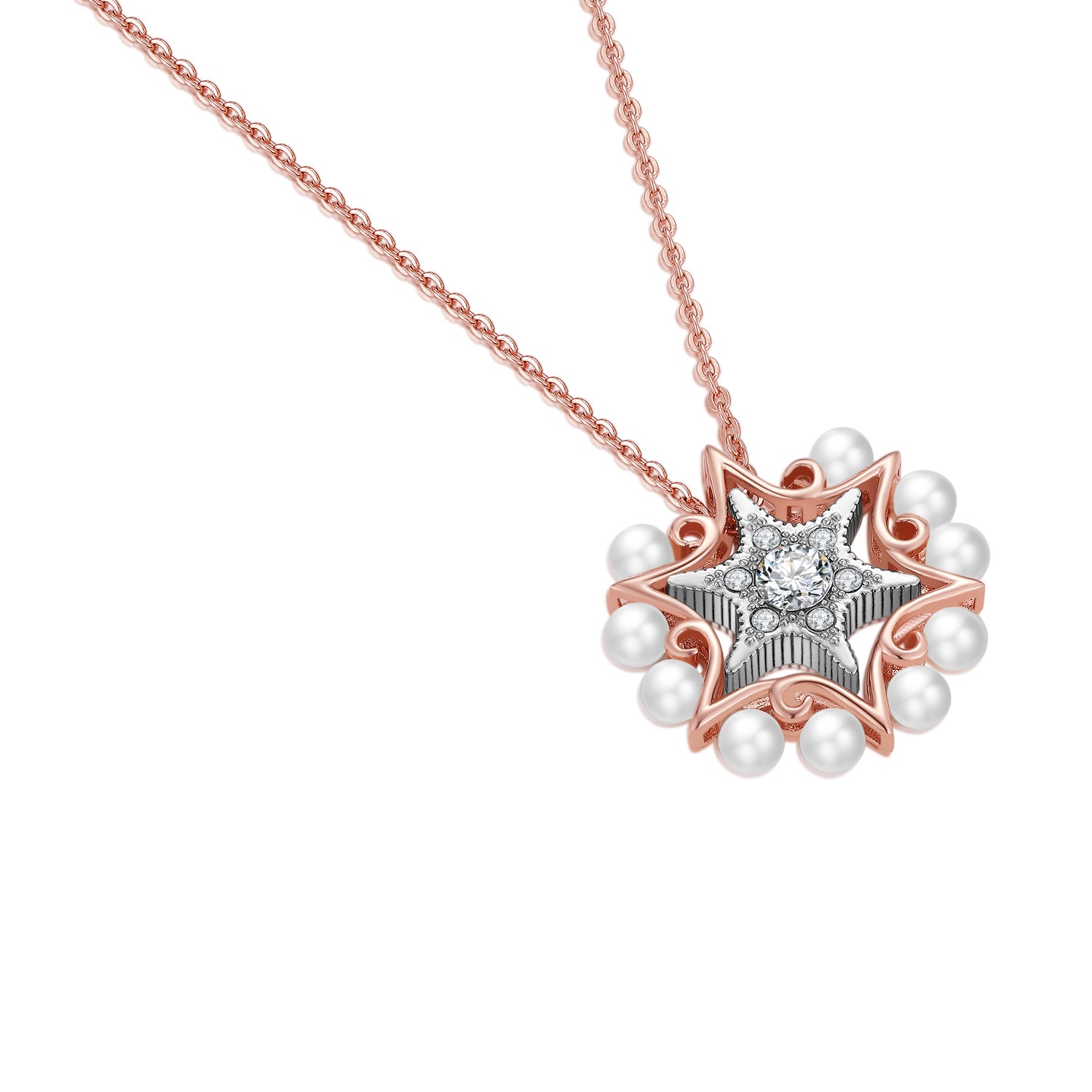 Star of Solomon 925 Sterling Silver Crystal Pearl Necklace