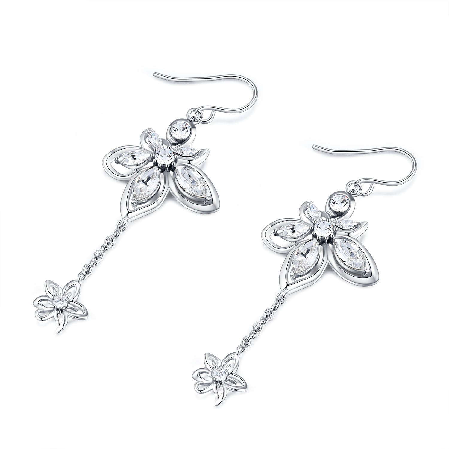 Vicacci 925 Silver Bauhinia Flower Earrings with Swarovski Crystals