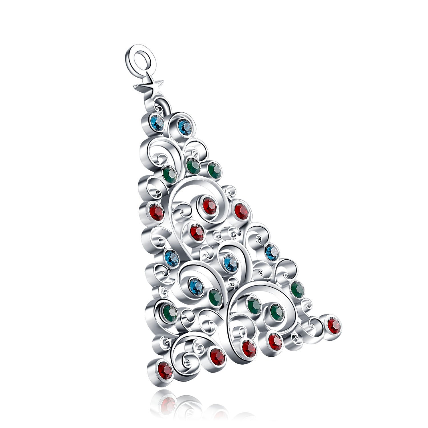 Delicate Christmas tree charm in white gold-plated metal