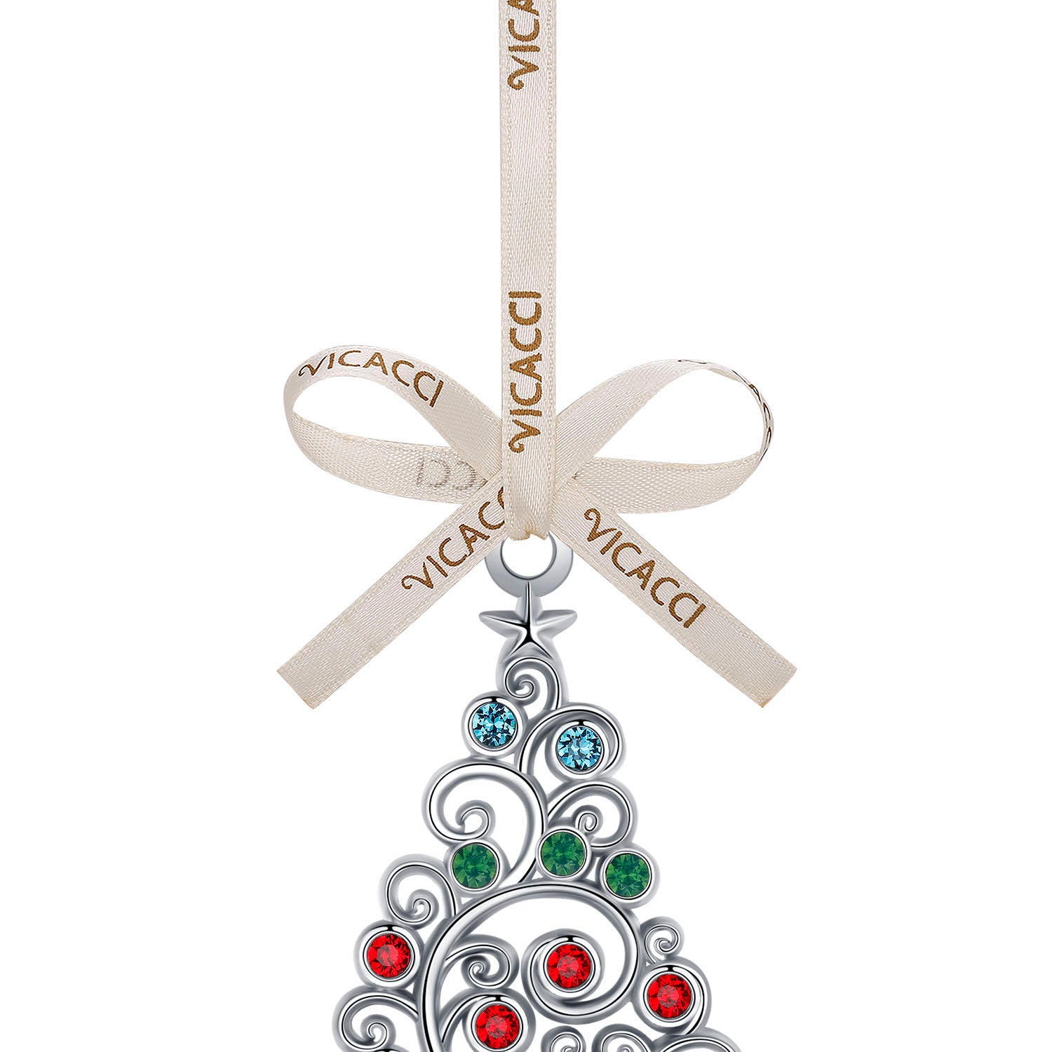 Delicate Christmas tree charm in white gold-plated metal