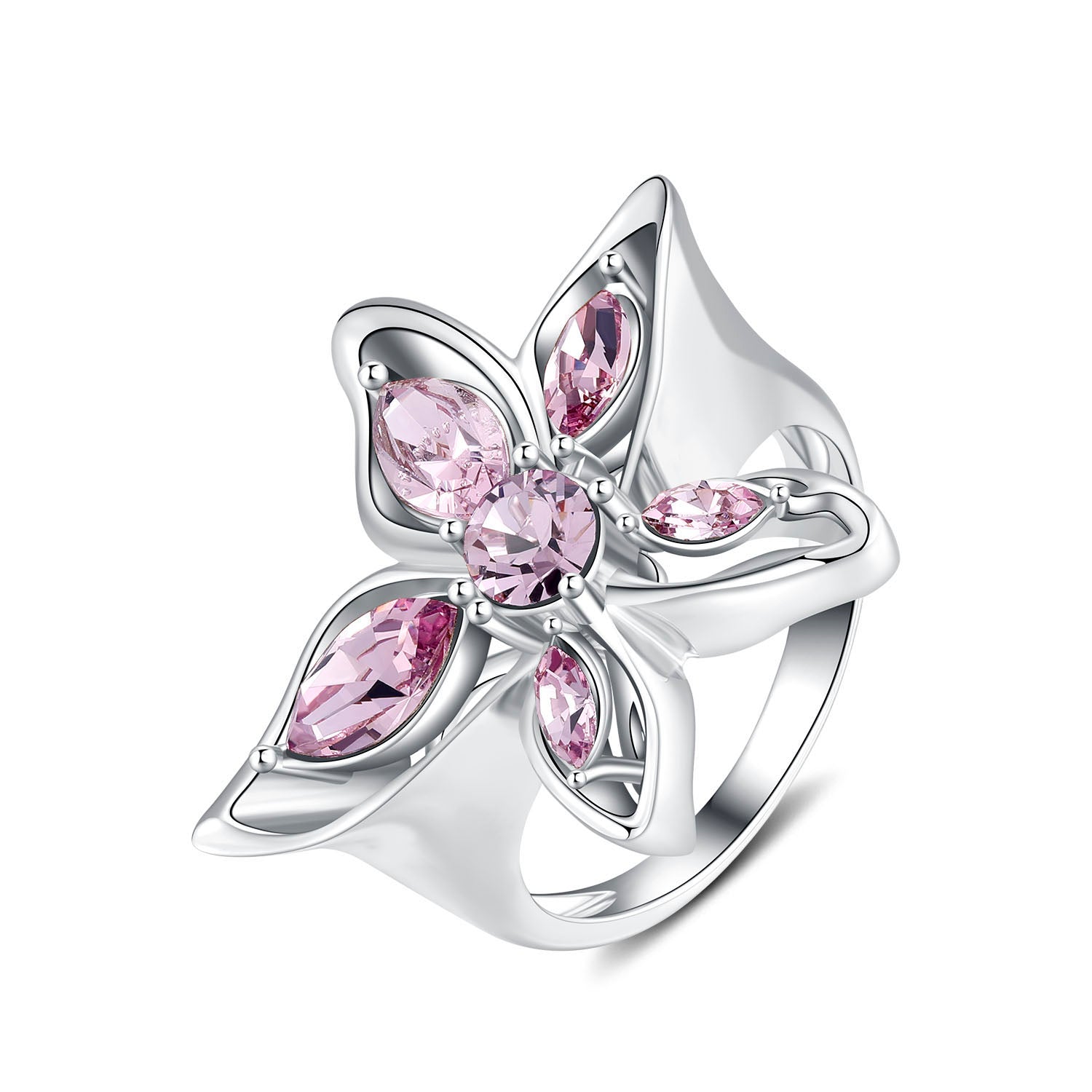 Vicacci 925 Silver Bauhinia Ring with Swarovski Amethyst