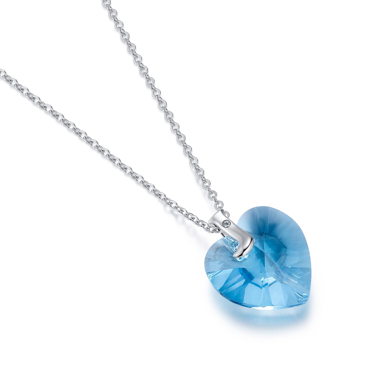 Planet J 925 Sterling Silver Blue Heart Pendant Necklace with Swarovski Elements Crystals