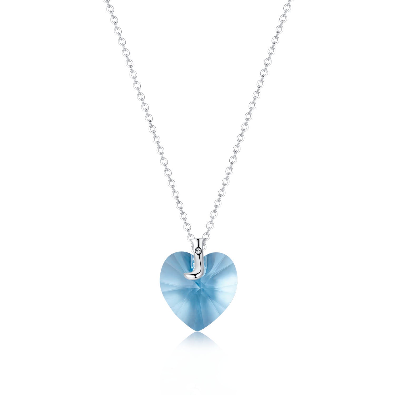 Planet J 925 Sterling Silver Blue Heart Pendant Necklace with Swarovski Elements Crystals