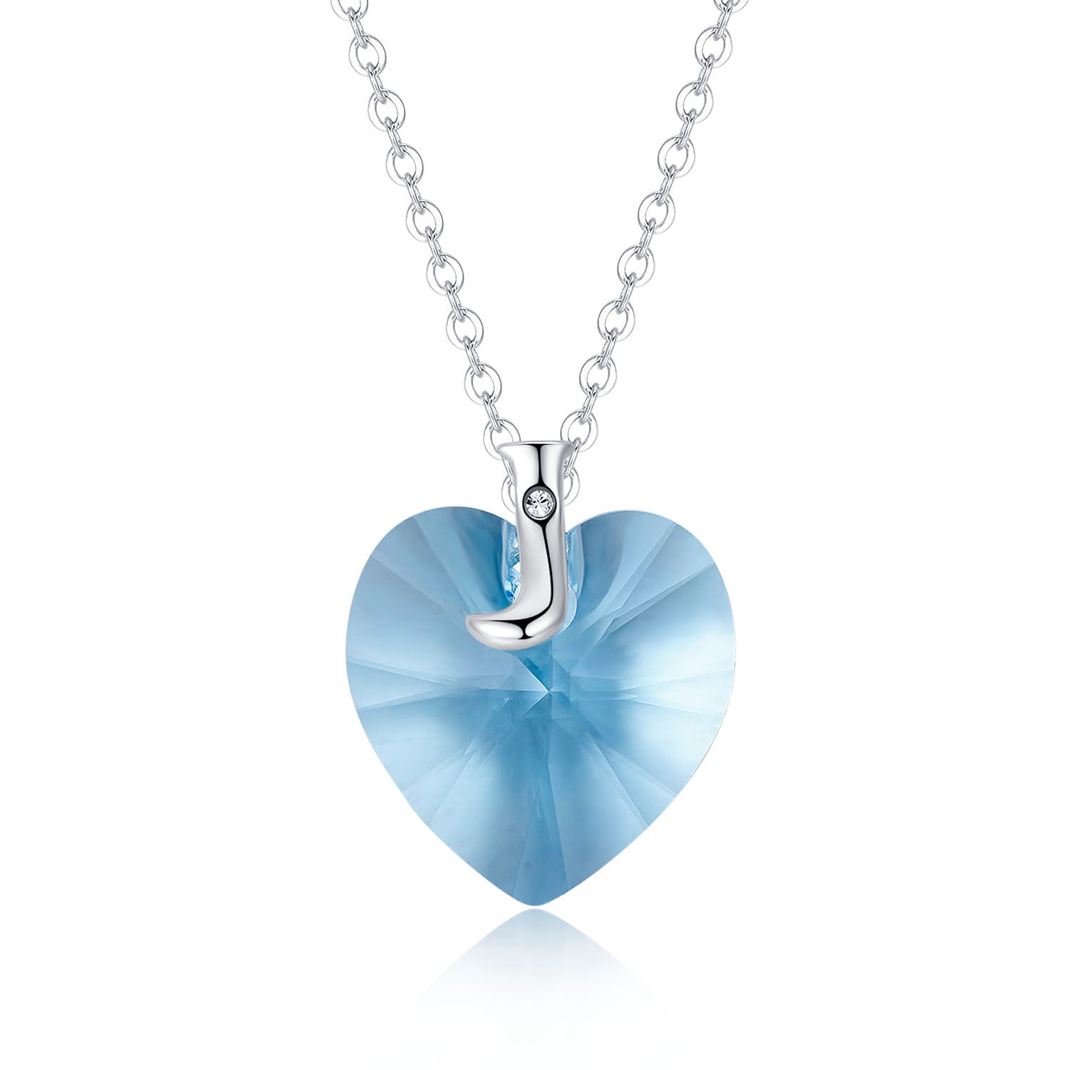 Planet J 925 Sterling Silver Blue Heart Pendant Necklace with Swarovski Elements Crystals