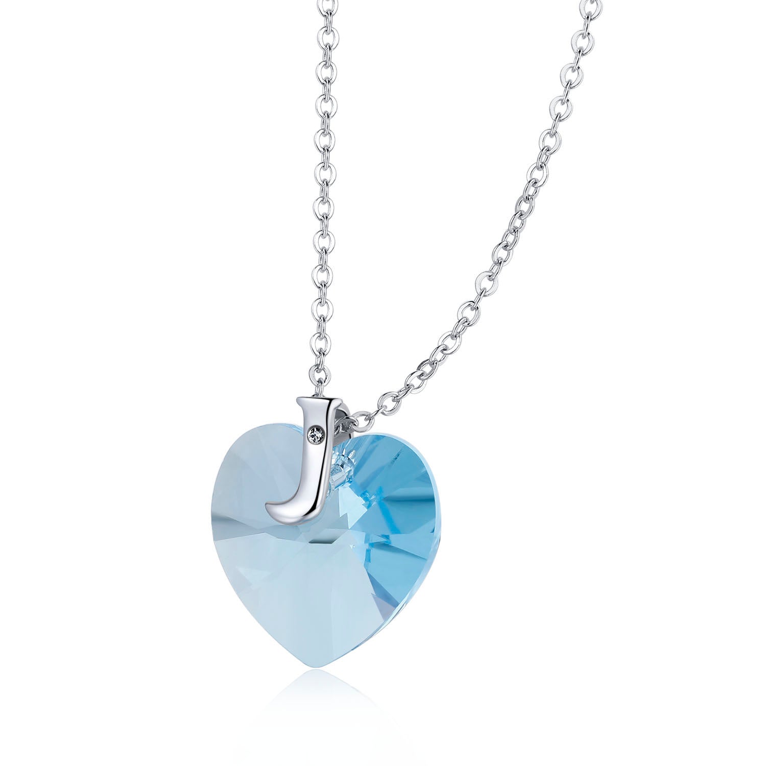 Planet J 925 Sterling Silver Blue Heart Pendant Necklace with Swarovski Elements Crystals