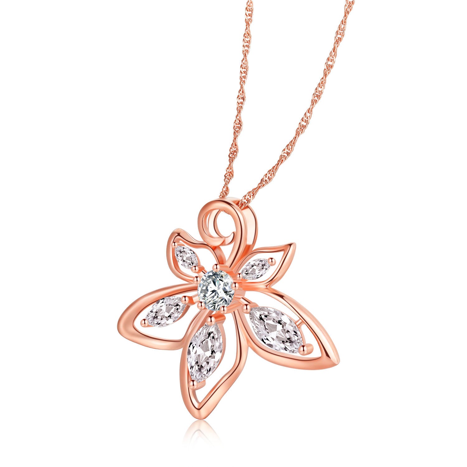 Vicacci 18K Rose Gold Bauhinia Necklace with Swarovski Zirconia