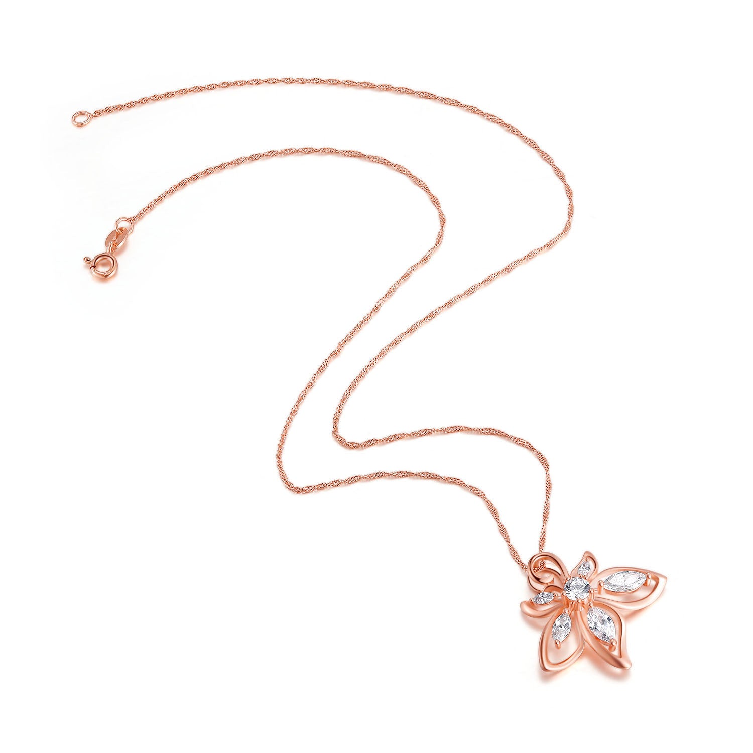 Vicacci 18K Rose Gold Bauhinia Necklace with Swarovski Zirconia