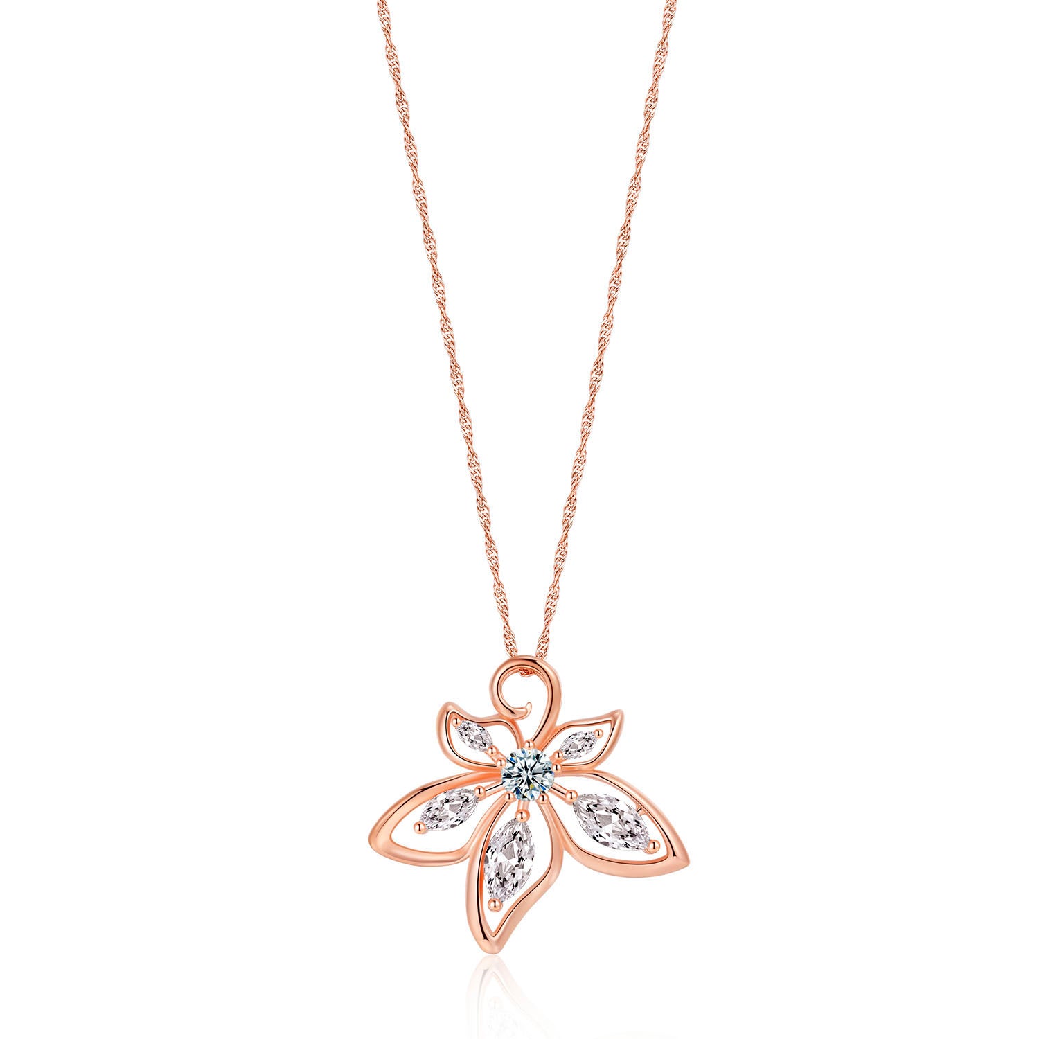 Vicacci 18K Rose Gold Bauhinia Necklace with Swarovski Zirconia