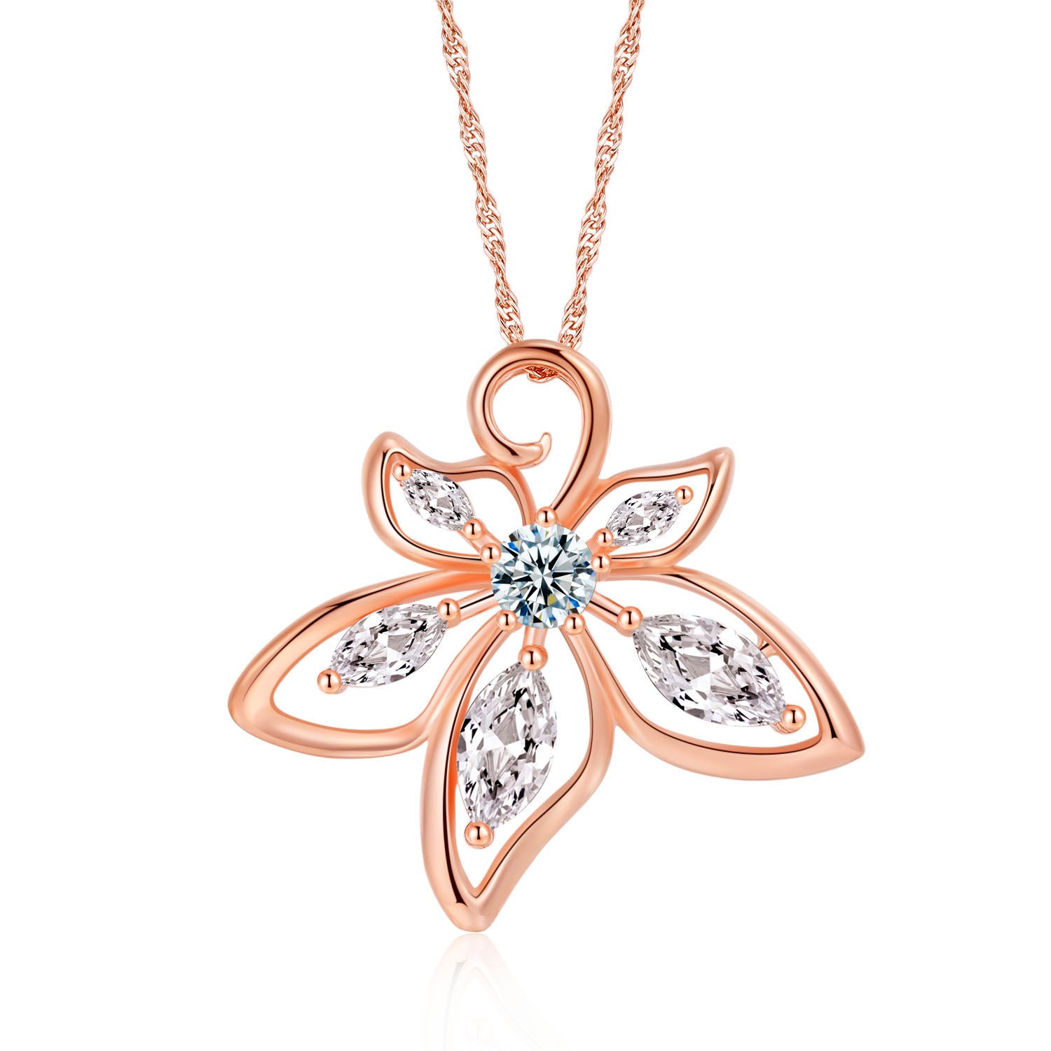 Vicacci 18K Rose Gold Bauhinia Necklace with Swarovski Zirconia