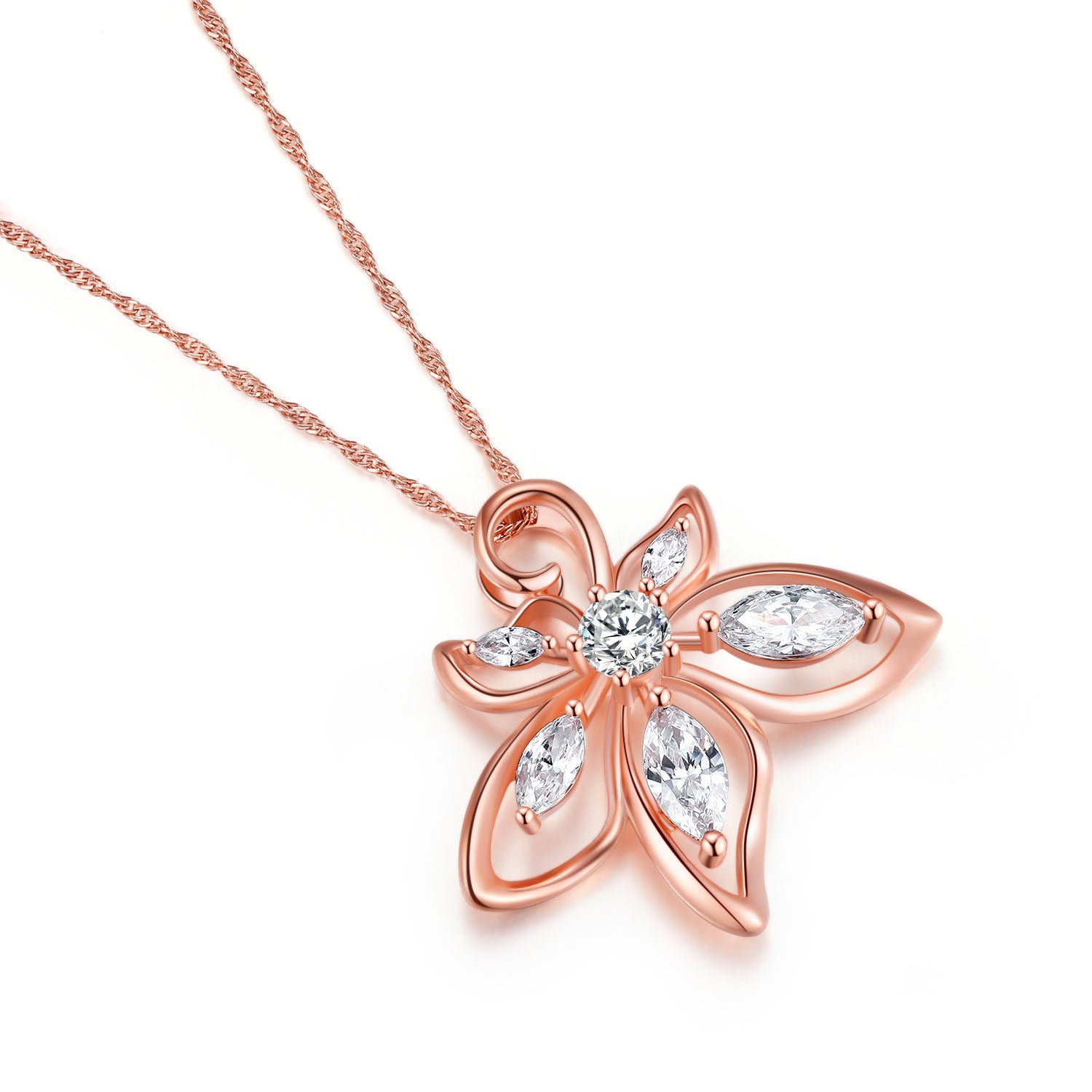 Vicacci 18K Rose Gold Bauhinia Necklace with Swarovski Zirconia