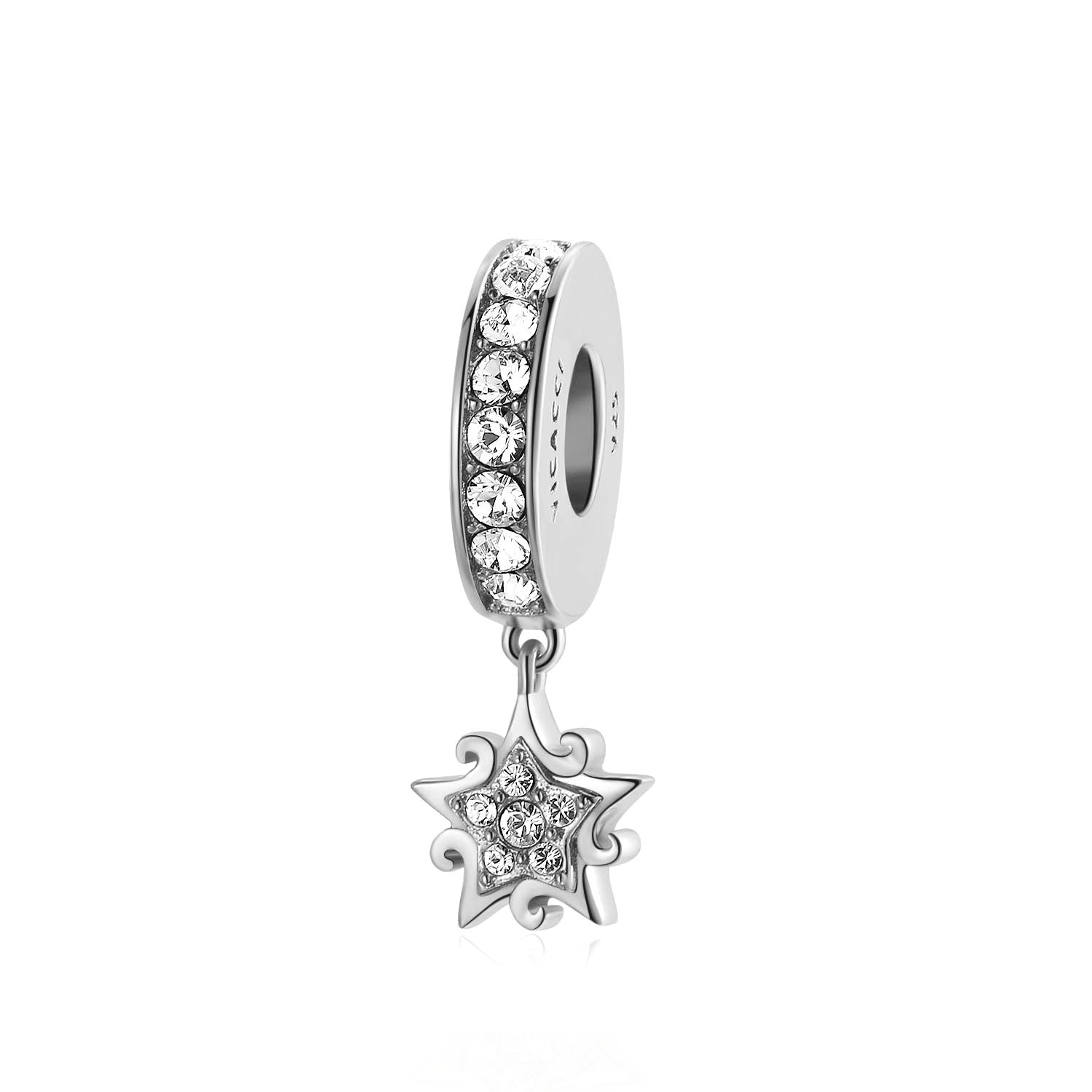 Star Glow 925 silver beads with white gold plating