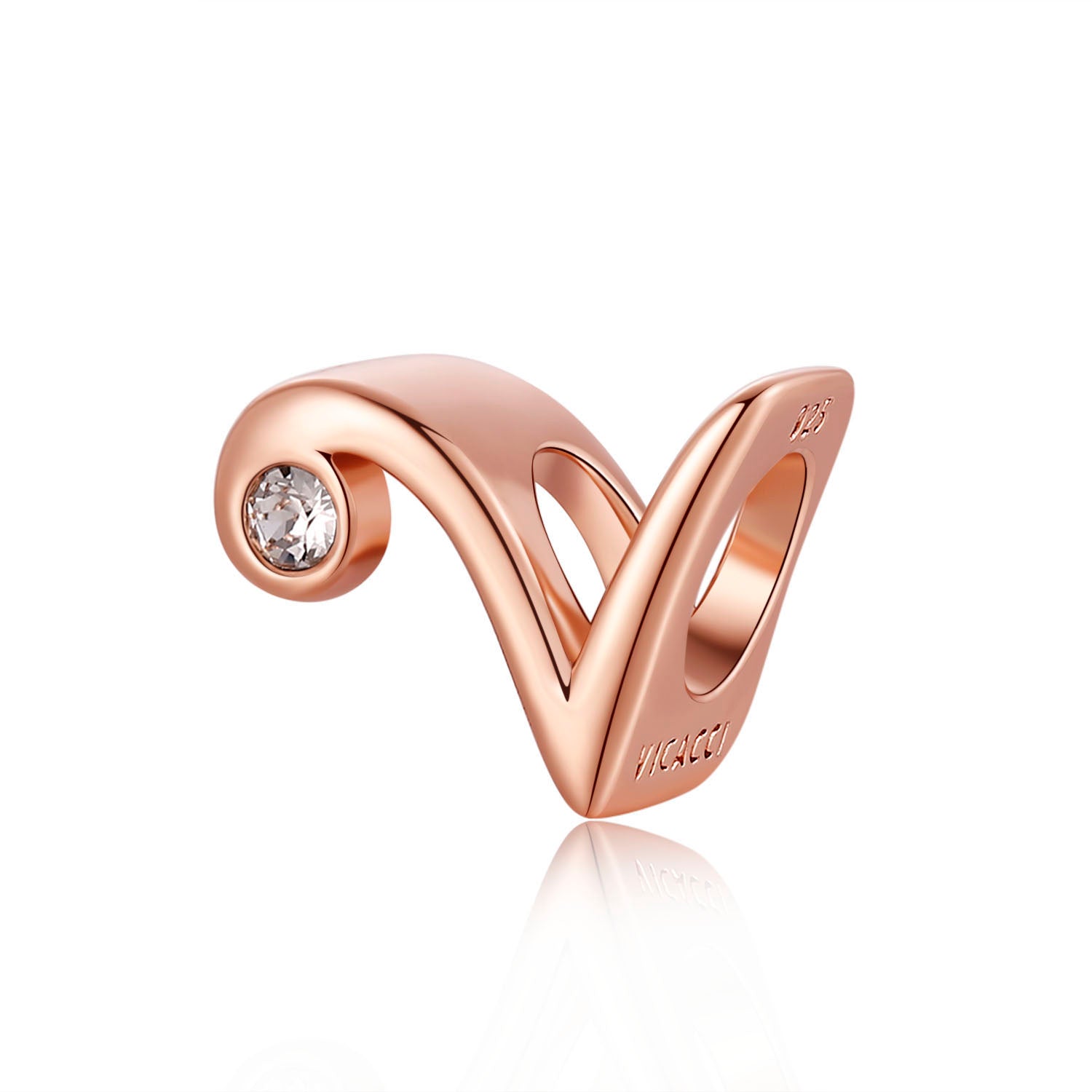 Vicacci V-Shape 925 Sterling Silver Rose Gold Plated Swarovski Crystal Charm