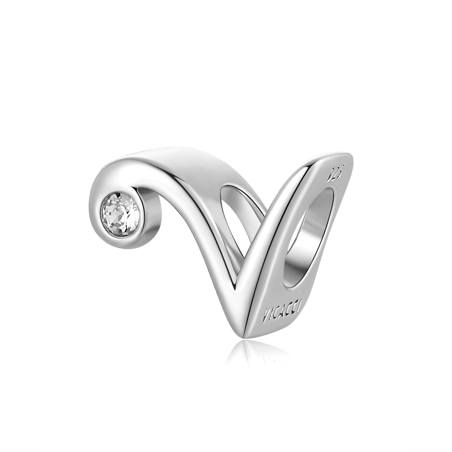 Vicacci V Shape 925 Sterling Silver Swarovski Crystal Charm