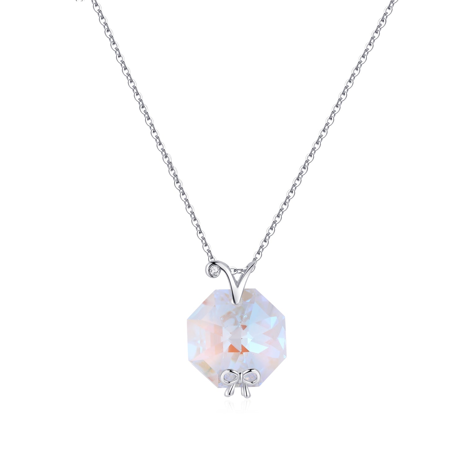 sterling silver bow girl heart pendant necklace adopts the top Austrian crystal