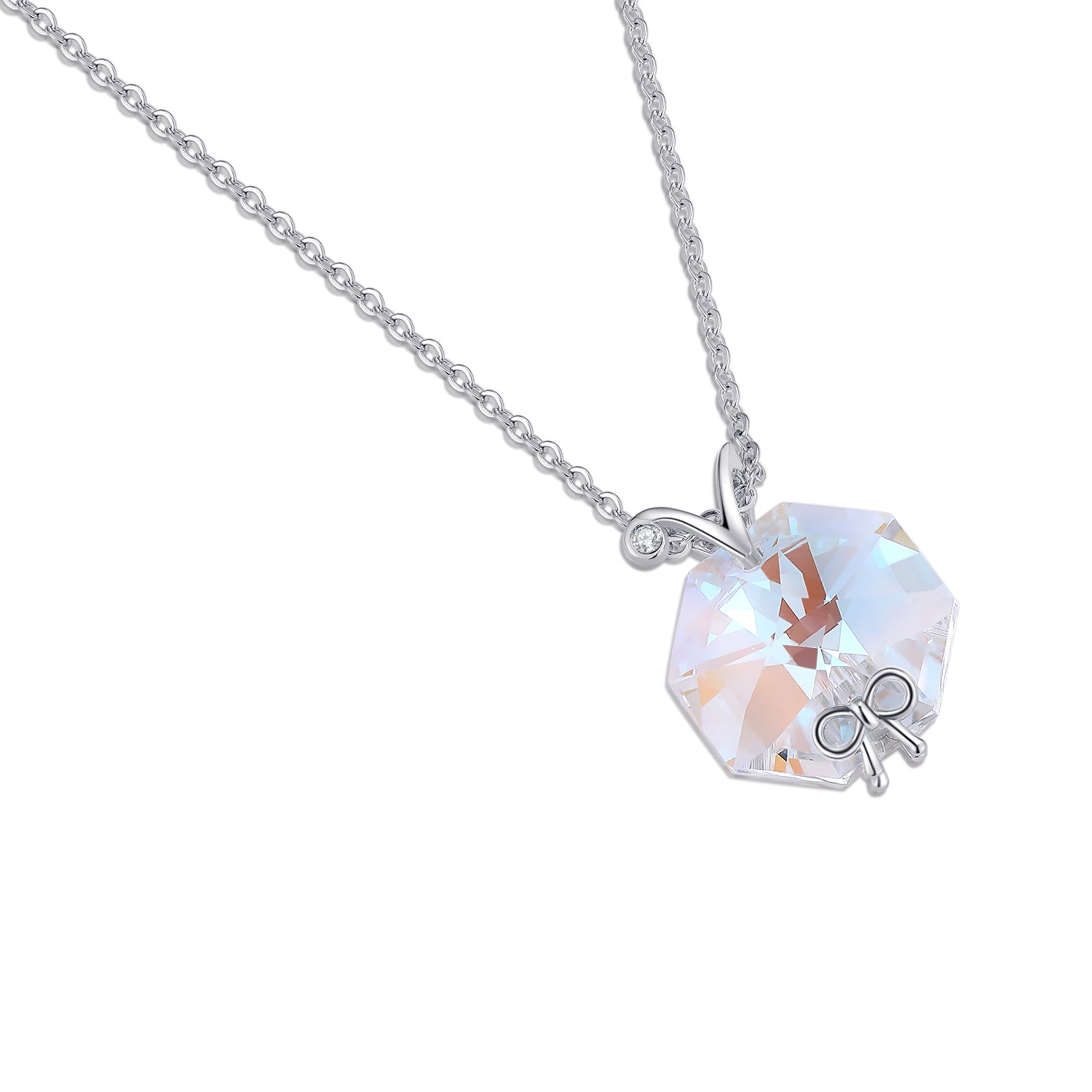 sterling silver bow girl heart pendant necklace adopts the top Austrian crystal