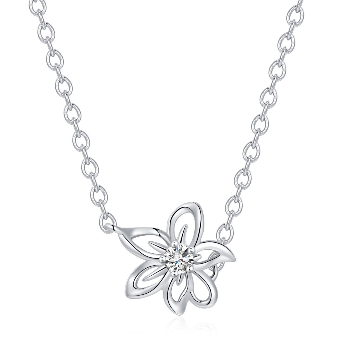 Vicacci 925 Silver Bauhinia Necklace with Swarovski Zirconia