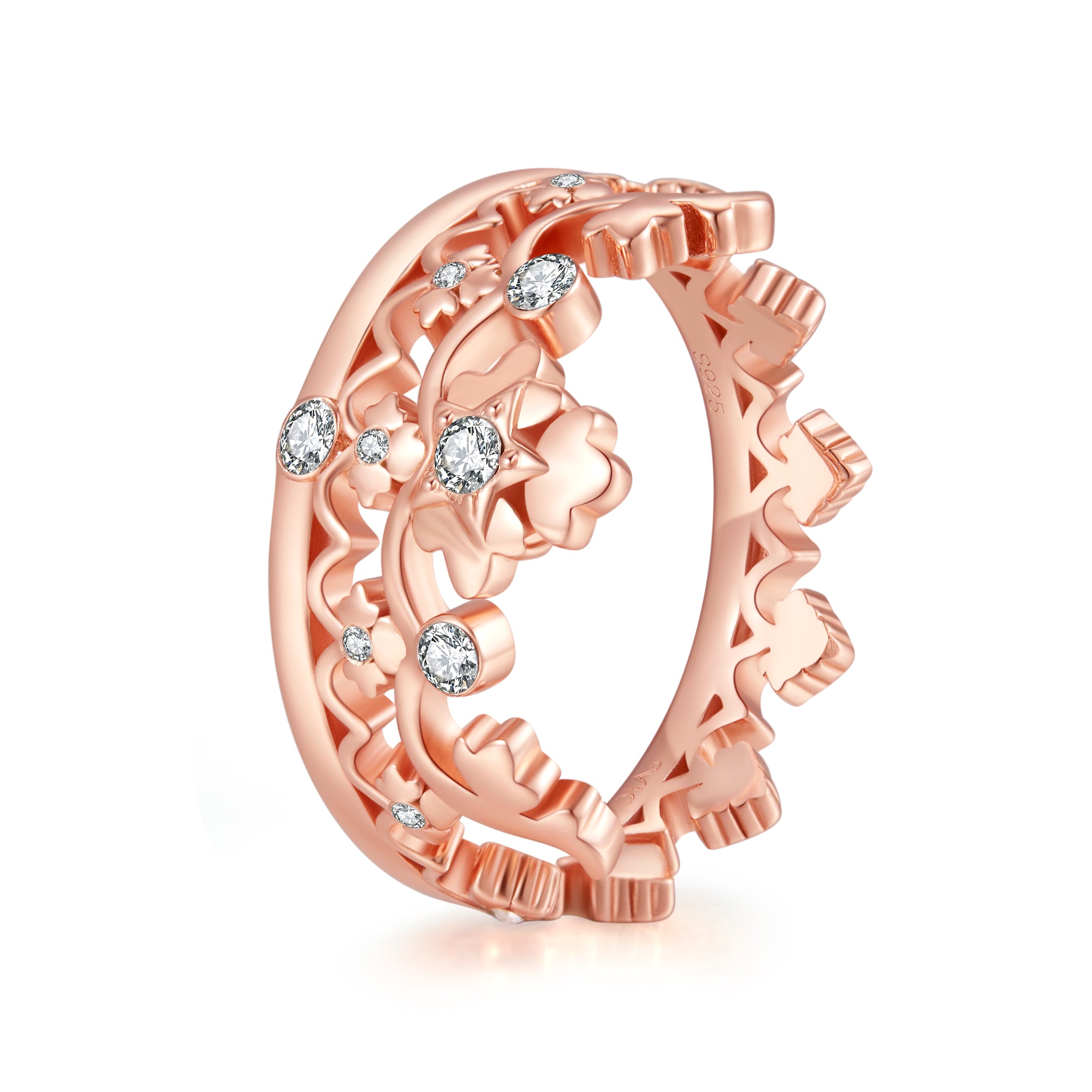 925 sterling silver rose gold plated top Austrian crystal crown ring