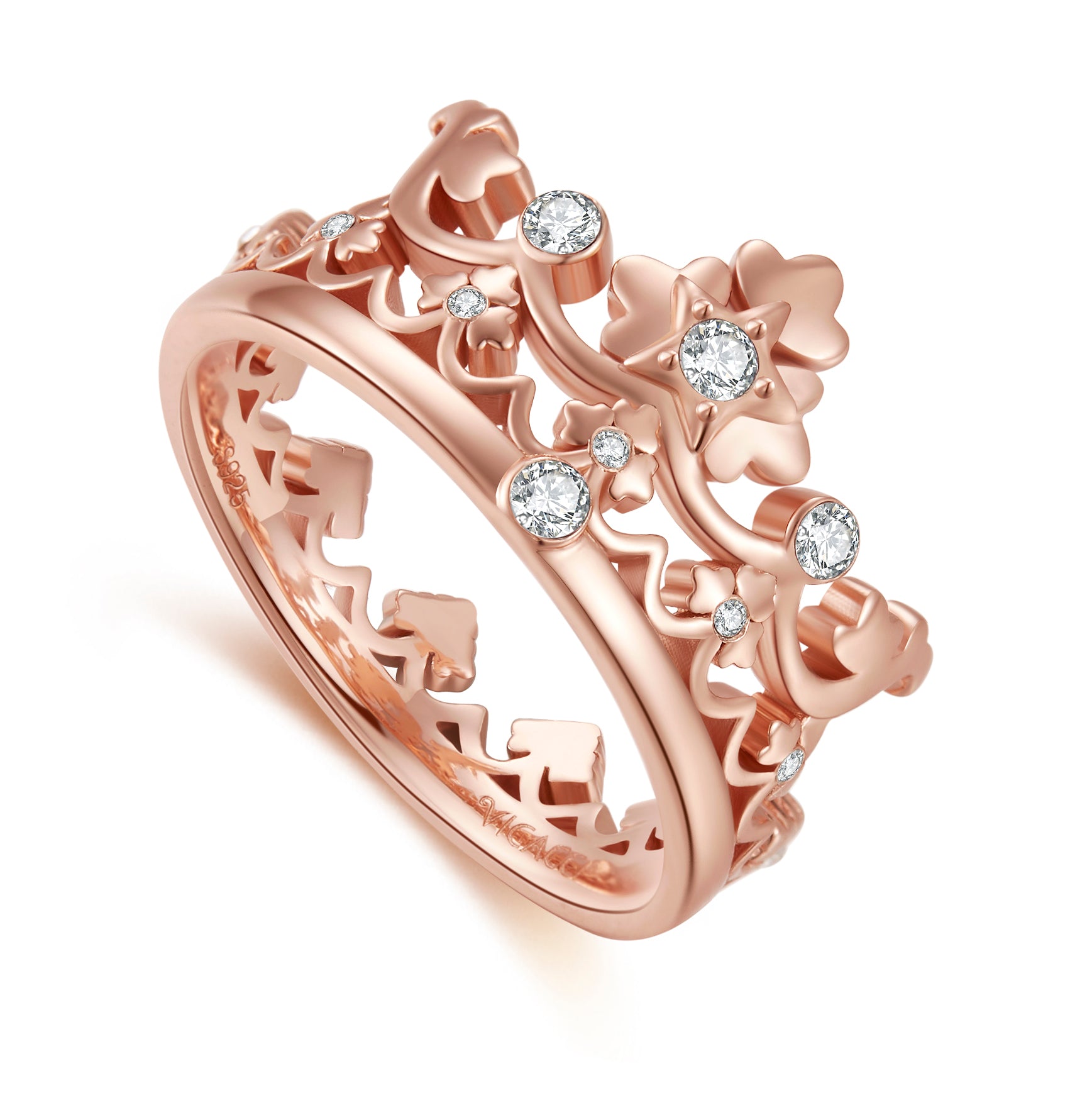 925 sterling silver rose gold plated top Austrian crystal crown ring