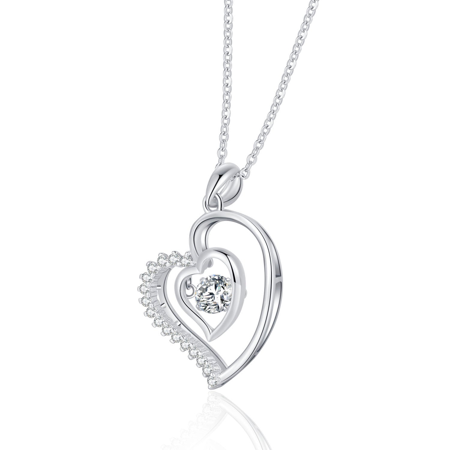 Diamante heart smart 925 sterling silver necklace