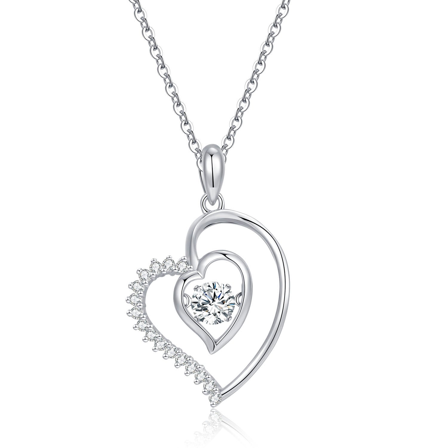 Diamante heart smart 925 sterling silver necklace