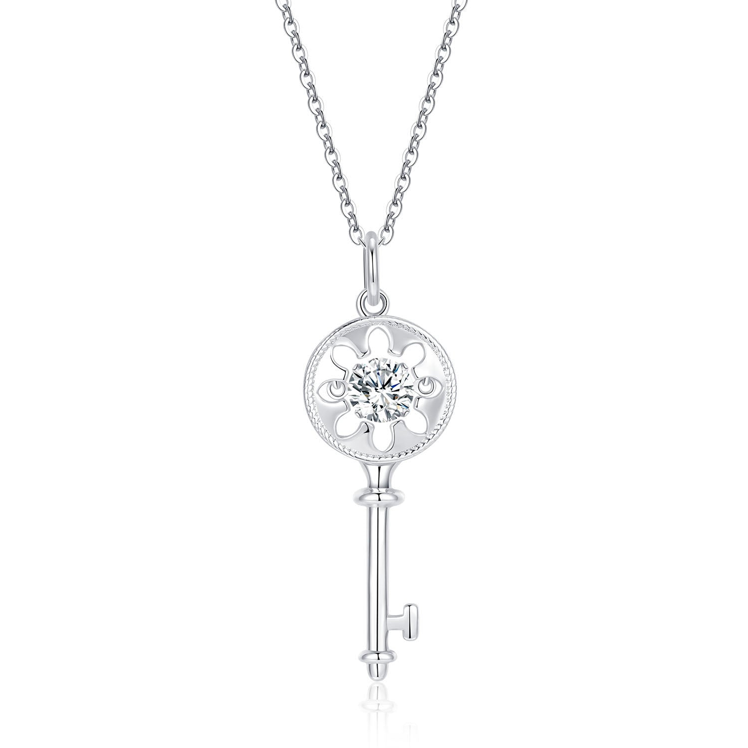 925 Sterling Silver Heart Lucky Key Core Necklace