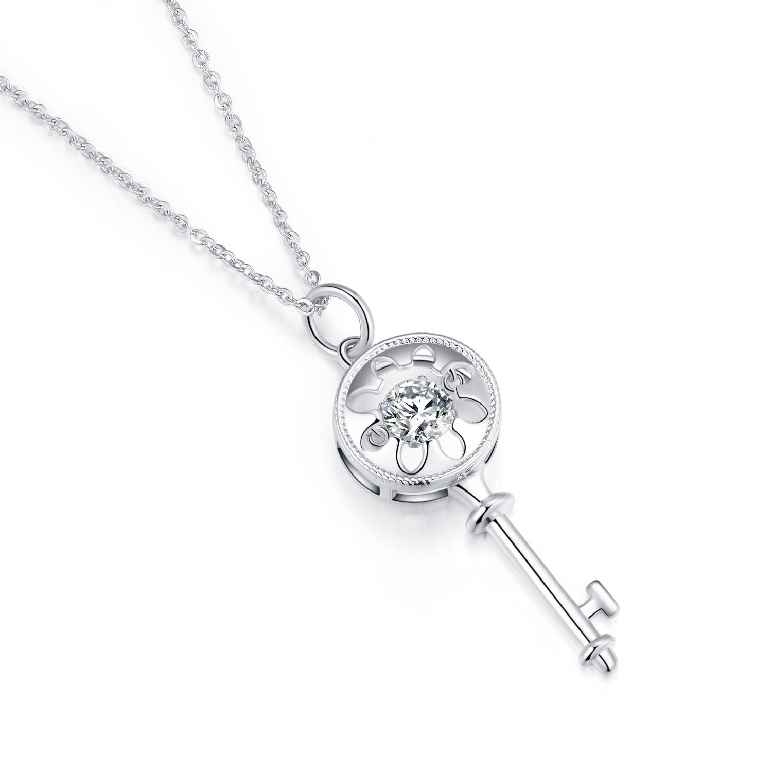 925 Sterling Silver Heart Lucky Key Core Necklace