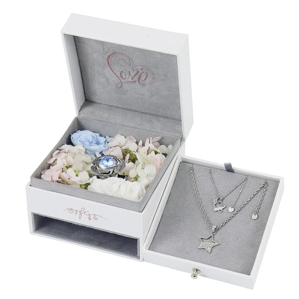 Flower Jewelry Box Double Star Couple Pendant Set